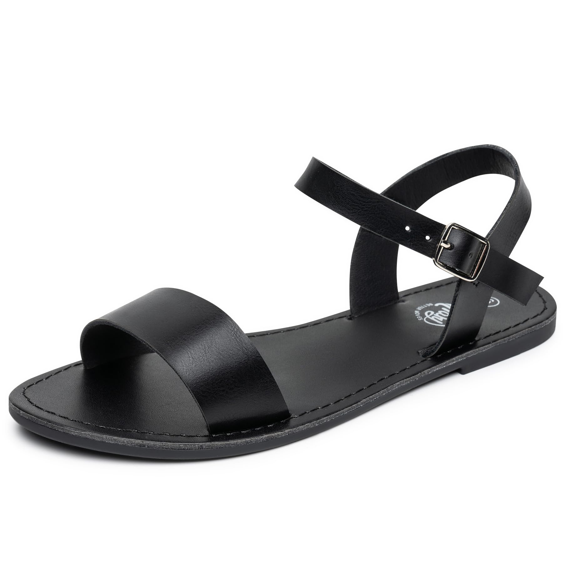 Stylish Women's Leather Gladiator Sandals with Adjustable Metal Buckle - Two-Tone Open-Toe Summer Sandals for Weddings & Dressy Occasions | Comfortable Ankle Strap Flat Sandals for Women