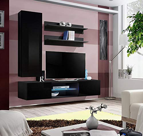 Modern Wall-Mounted TV Stand with Storage Shelves & LED Lights - 33
