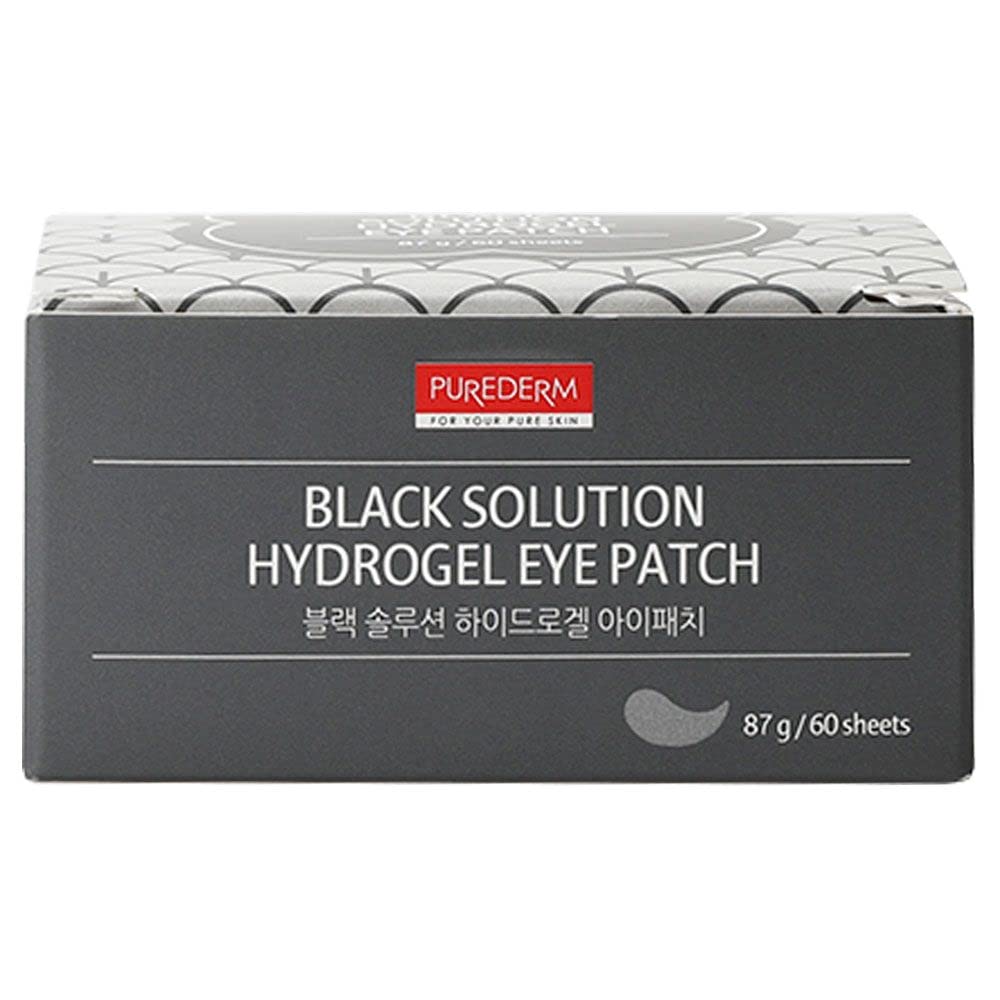 Purederm Black Solution Hydro Gel Eye Patches (60 Sheets) - Dark Circle & Puffiness Relief for Bright, Refreshed Eyes - Perfect for Night Routine & Travel Skincare