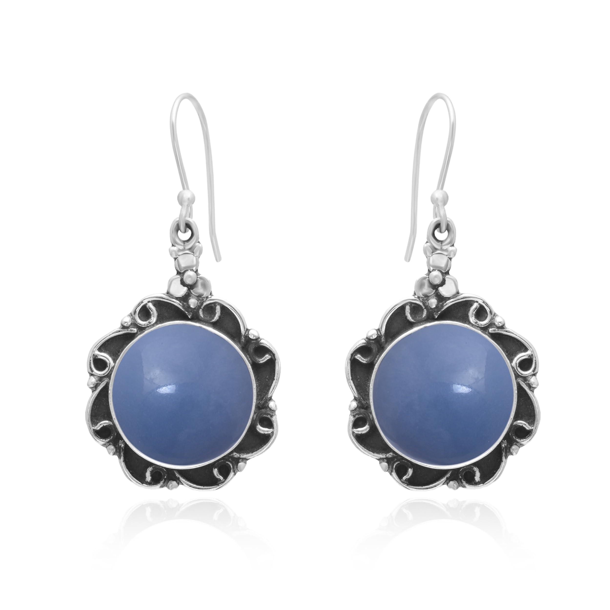 Veracity Jewelry Angelite Earrings for Women - 925 Sterling Silver Dangle Earrings with Blue Angelite Gemstone - Handmade Inner Peace Jewelry - VSE-512 | Perfect for Meditation, Yoga & Spiritual Healing