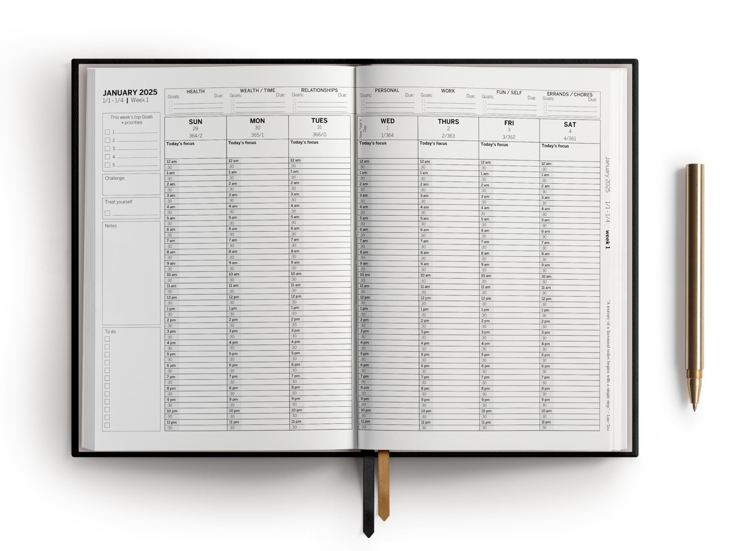 2025 Weekly & Monthly Planner - Leather Hardcover Productivity Planner with Hourly & Daily Layouts for Women & Men | 2025 Agenda & Yearly Organizer | Perfect for Work, School & Personal Goal Tracking