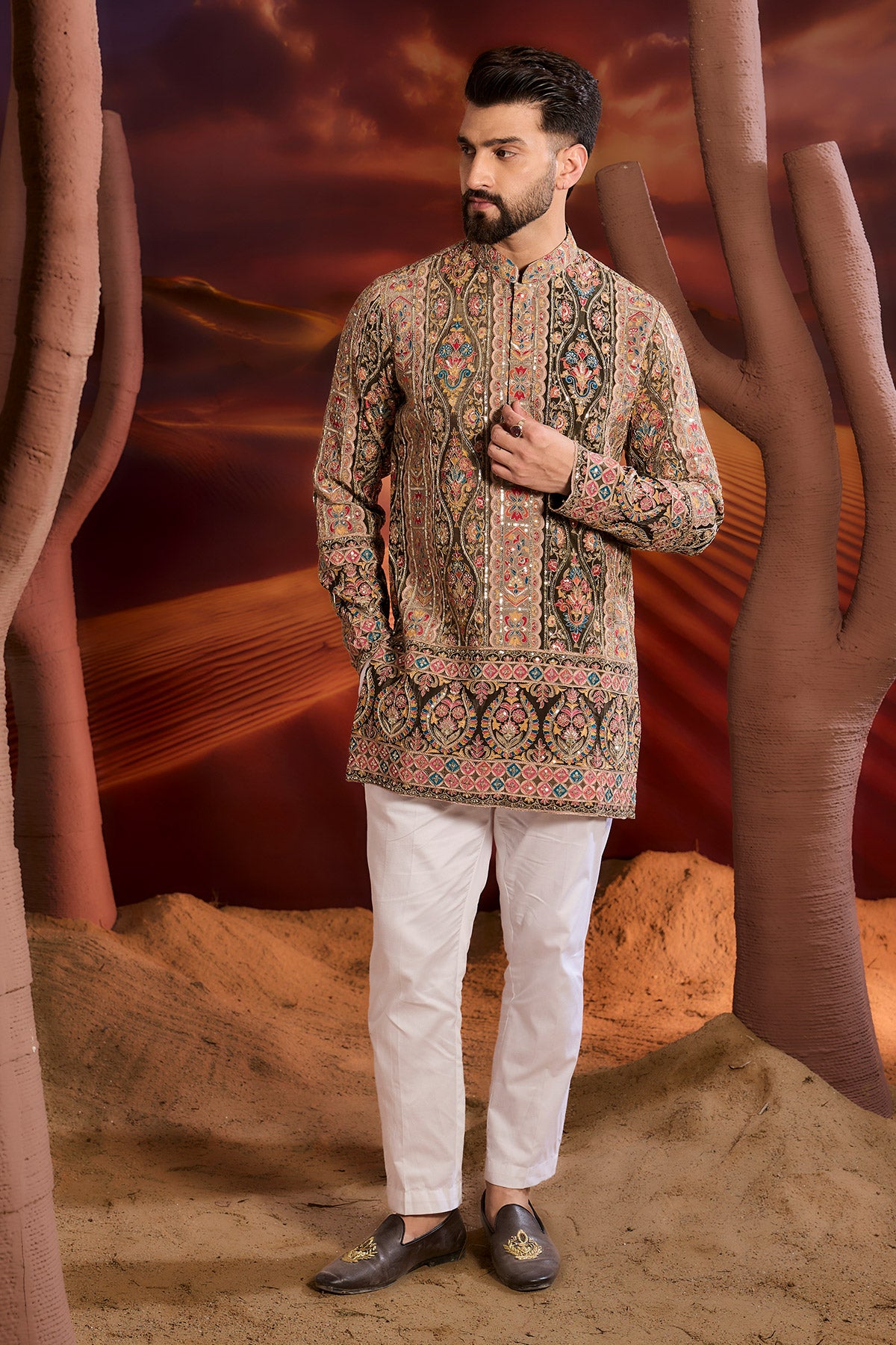 Elegant Mehndi Green Floral Short Chikankari Kurta with Multi-Thread & Zari Work - Perfect for Festivals, Weddings & Ethnic Parties