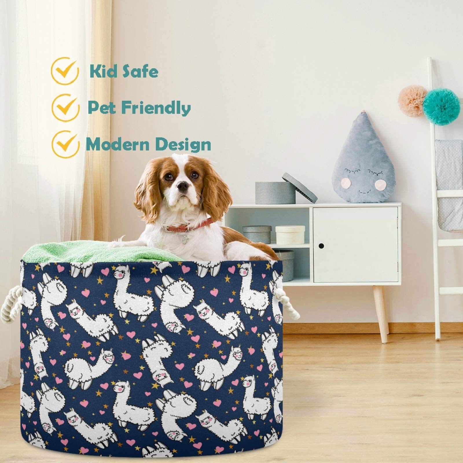 Visesunny Cute Alpaca Heart & Star Storage Basket - Canvas Fabric Toy Organizer, Nursery Hamper, Laundry Bin for Kids Room, Playroom, Shelves - Perfect for Toy Storage & Gift Giving