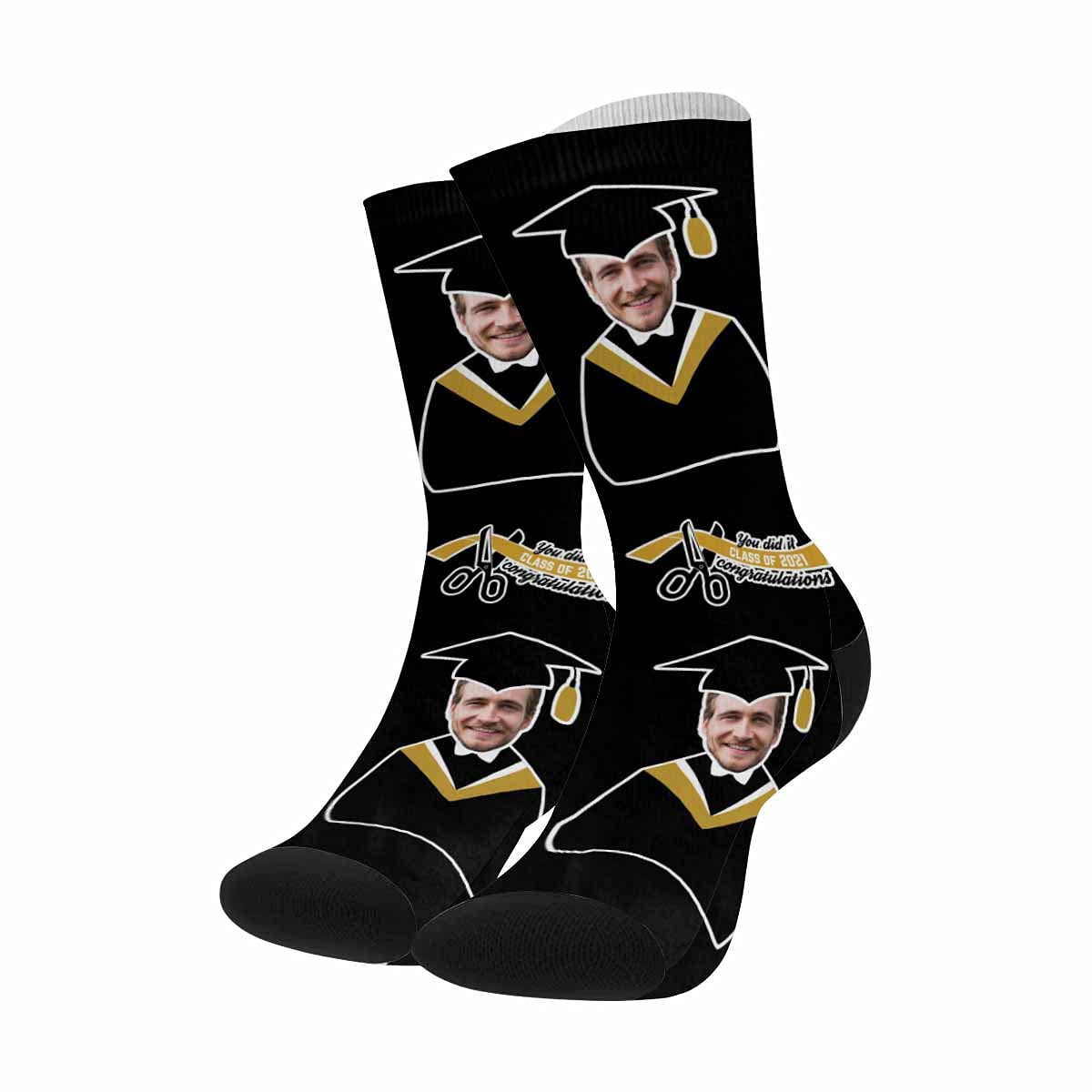 Custom Photo Graduation Socks - Personalized Face Socks for Men & Women | Unique Graduation Gift Idea for Classmates & Friends | Perfect for Graduation Parties, Yearbook Memories & School Reunions