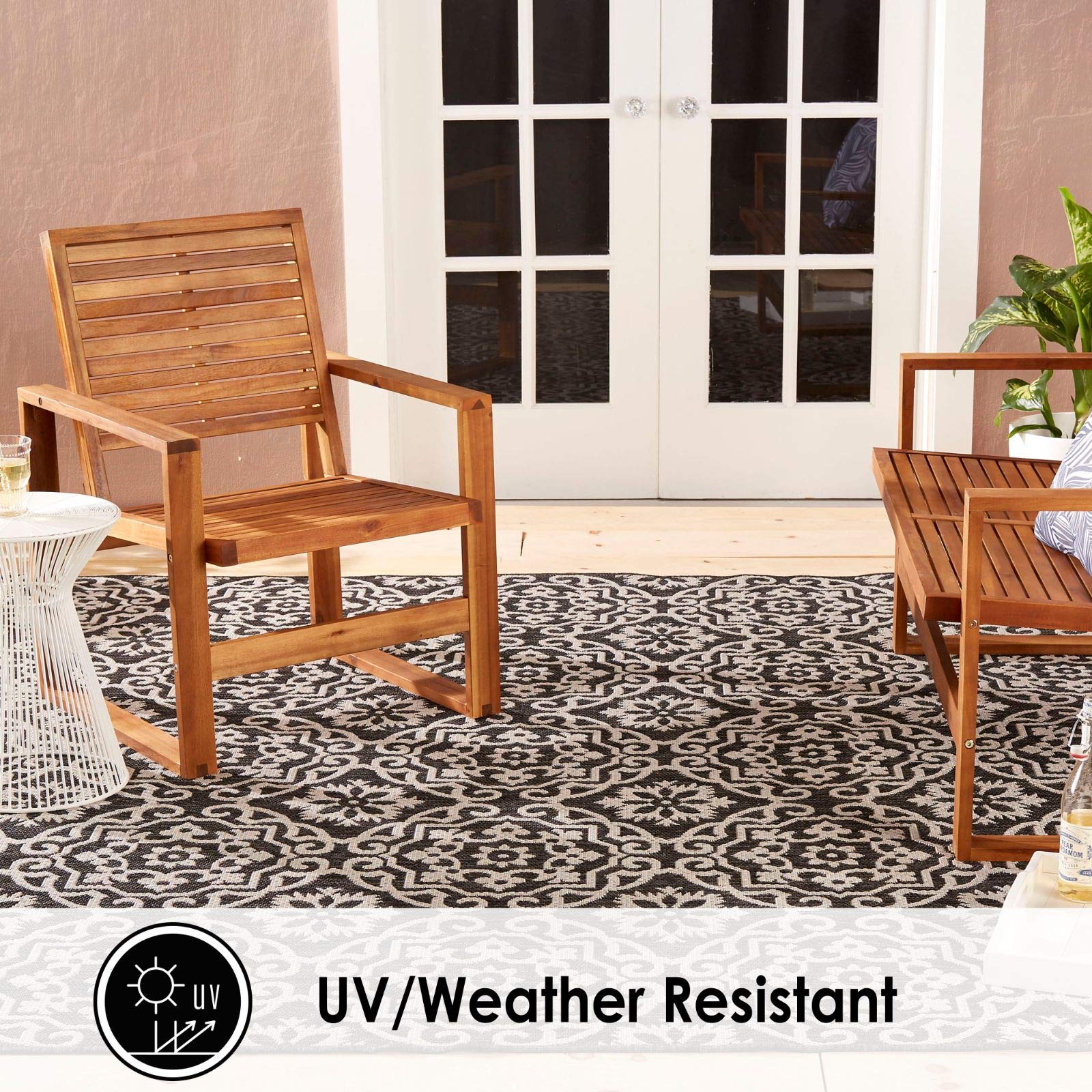 Nicole Miller New York Patio Country Danica Transitional Geometric Indoor/Outdoor Area Rug - Black & Grey - 7'9