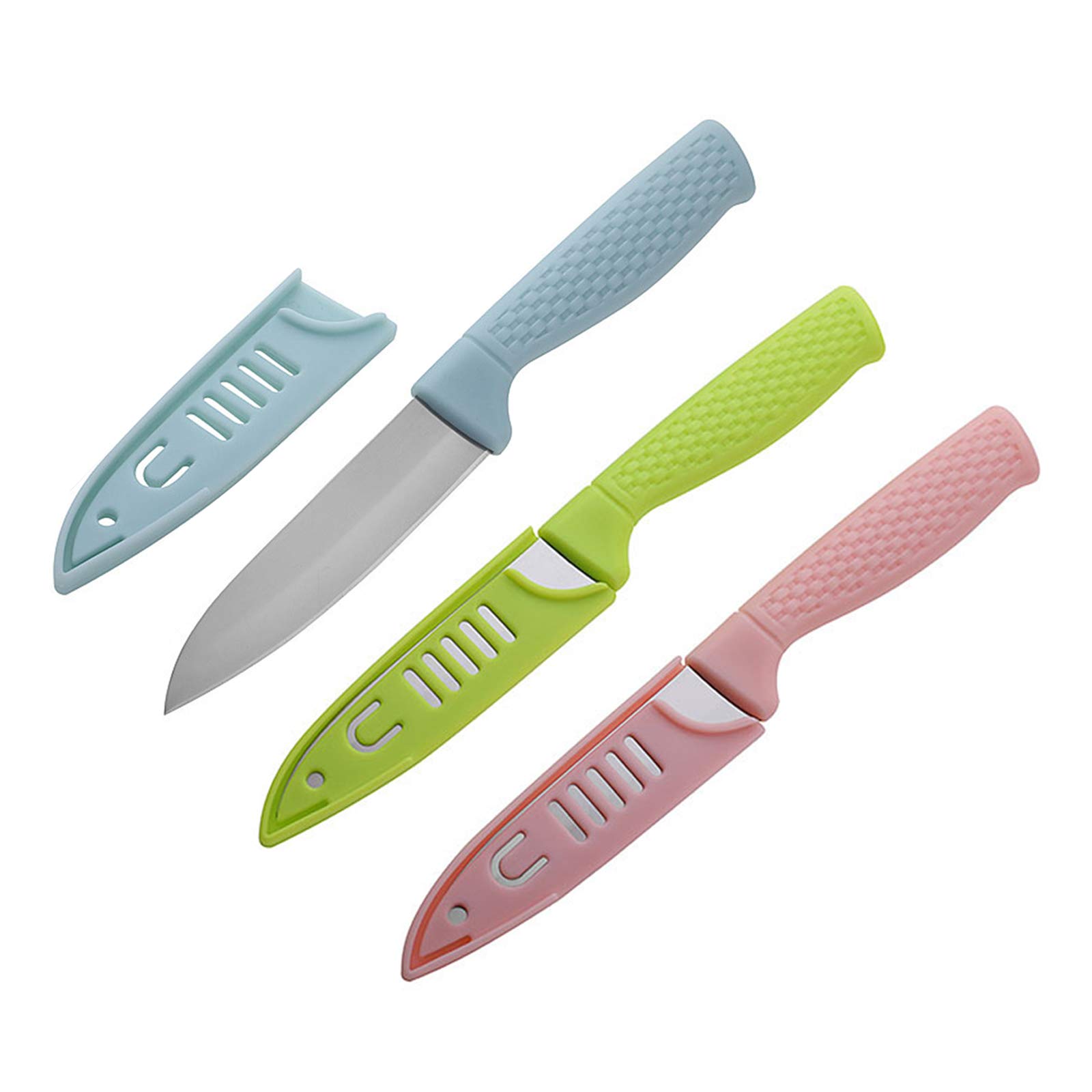 3-Piece Sharp & Durable Fruit Paring Knife Set with Protective Covers - Stainless Steel Kitchen Knives for Peeling, Slicing Fruits & Vegetables (Blue, Pink, Green) - Perfect for Home Cooking, Camping & Picnics