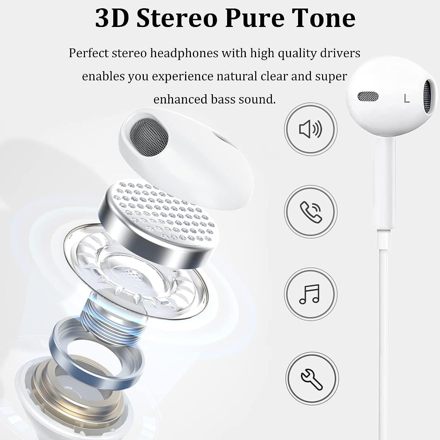 Apple MFi Certified Lightning In-Ear Headphones for iPhone 14/13/12/11/X/8/7 - HiFi Stereo Sound with Mic & Volume Control - Perfect for Gym, Commuting & Gaming
