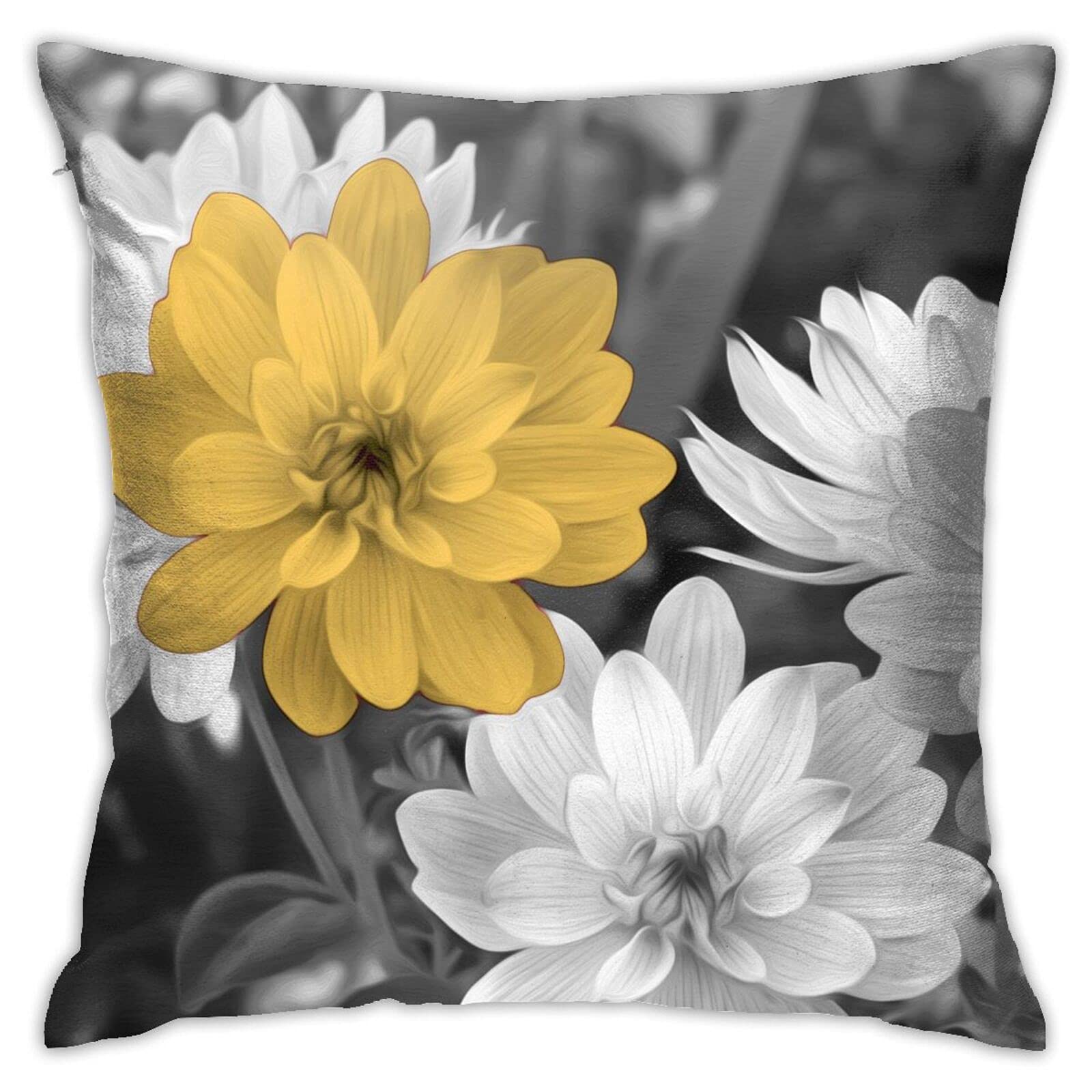 Yellow Grey Velvet Throw Pillow Covers 18x18 Inch - Floral Decorative Cushion Covers for Sofa, Couch & Bed - Cozy Fall Home Decor for Living Room, Bedroom & Dorm