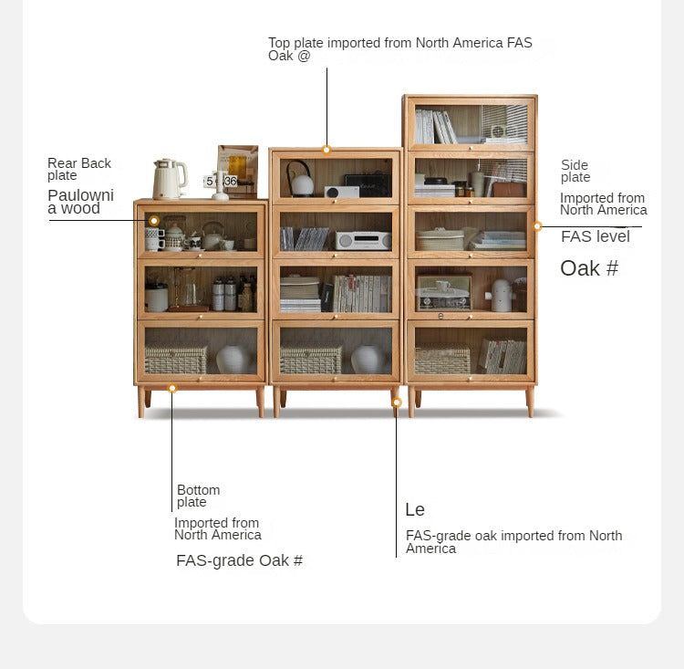 Solid Oak Wood Multi-Layer Flip Door Side Cabinet & Bookcase - Perfect for Living Room, Bedroom, and Office Storage & Organization