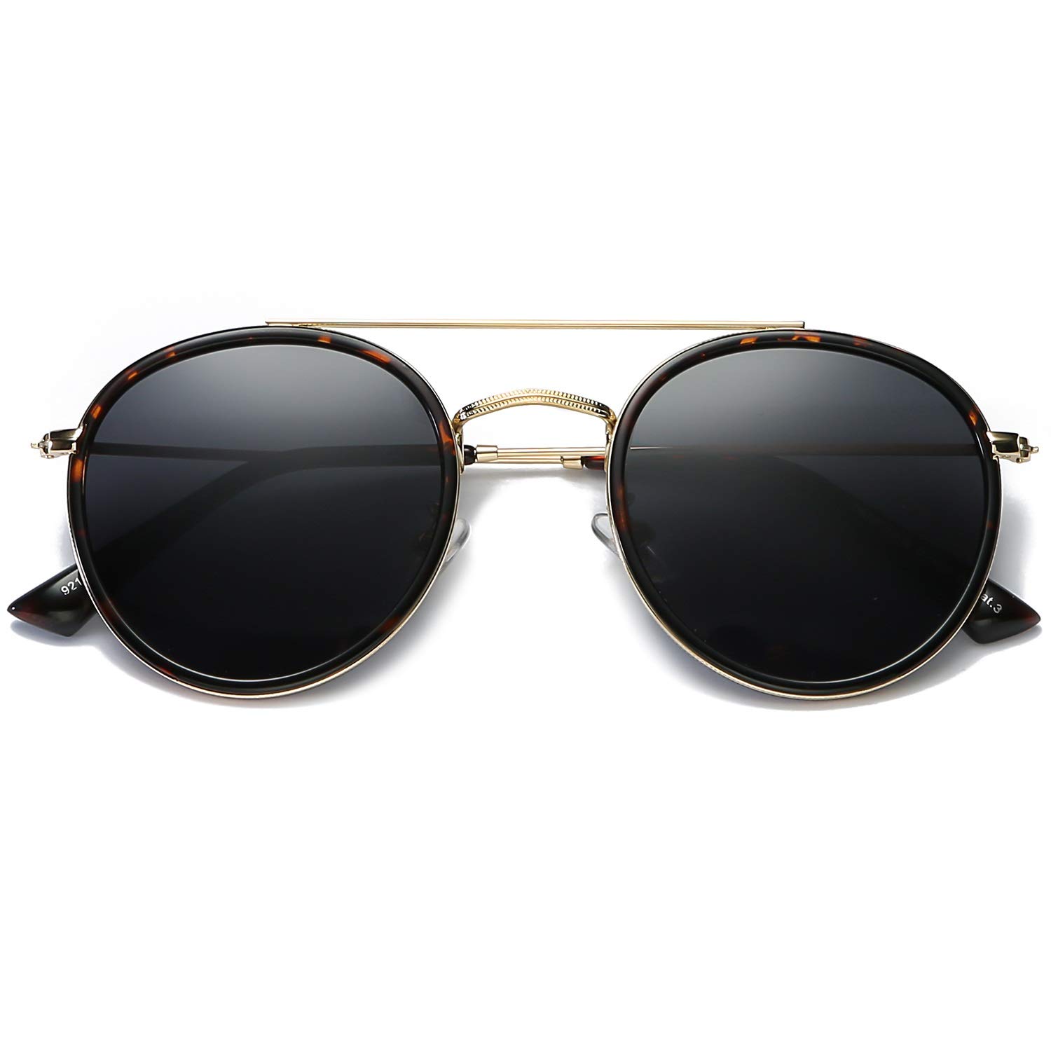 DUSHINE Small Round Double Bridge Polarized Sunglasses for Women & Men - 100% UV Protection - Fashionable & Lightweight for Driving, Beach, and Outdoor Activities