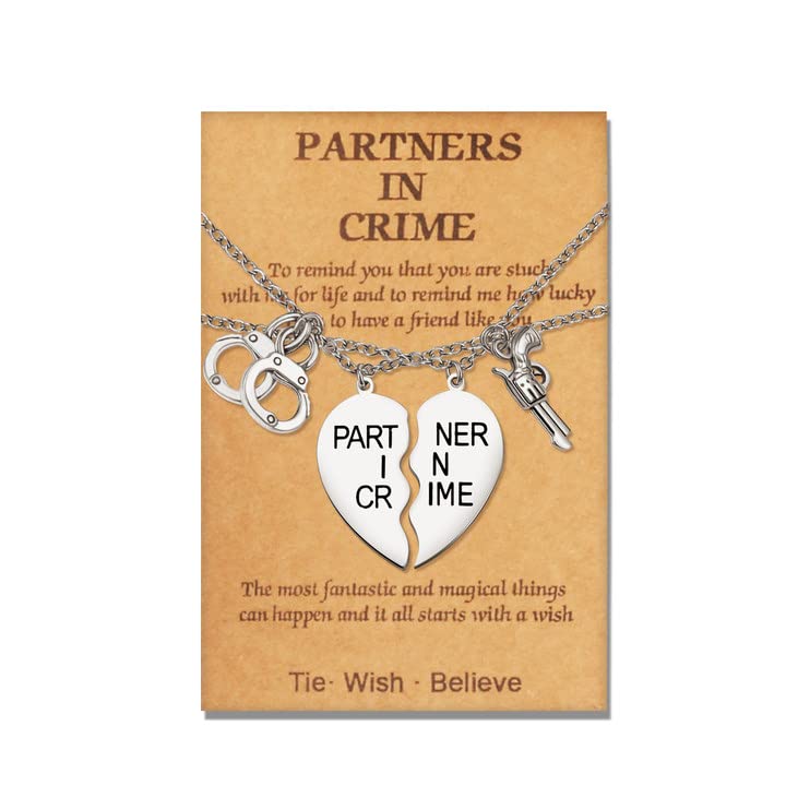Best Friend Necklace for 2 - Matching Stainless Steel Promise Necklaces for BFFs, Couples & Sisters | Partners in Crime Jewelry Gift for Women | Perfect for Anniversaries, Birthdays & Friendship Day