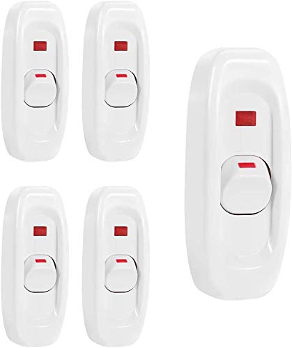 Heavy Duty Rocker Switch for Lamps - 250V 10A AC Inline Cord Switch with LED Indicator, On/Off Power Button for Table Lamps, Desk Lights & Electrical Appliances (5-Pack, White) - Perfect for Home Office, Bedroom & Workshop Lighting Control