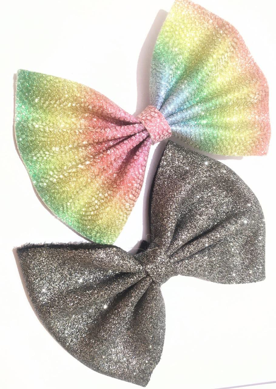 BRIKSHI Large Glitter Hair Bows for Girls & Women - Elegant Silk French Bow Hair Clips (2-Pack, Multi & Black) - Perfect for Parties, Weddings & Daily Fashion Accessories