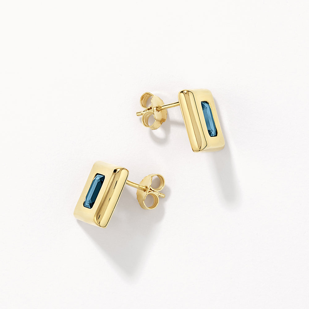 Blue Topaz Square Statement Earrings in Gold - Elegant Dangle Earrings for Women, Perfect for Weddings, Parties & Special Occasions