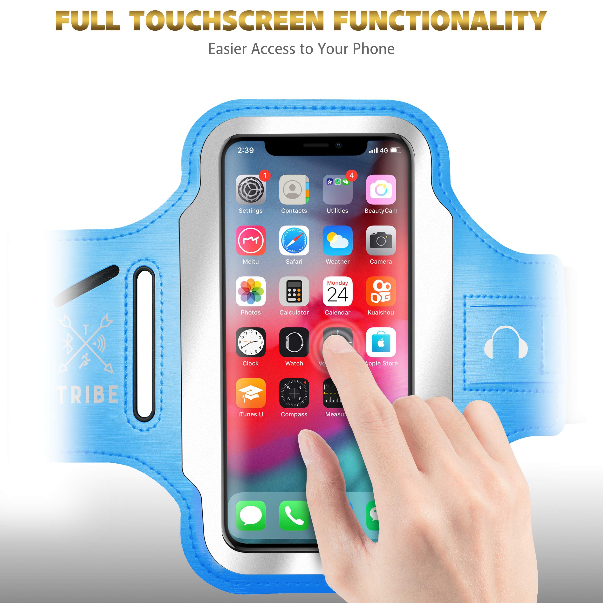 TRIBE Running Phone Holder Armband for iPhone & Galaxy - Adjustable Sports Armband for Men & Women - Perfect for Running, Jogging, Walking, Gym Workout - Fits All Smartphones with CC/Key Pocket - Ideal for Outdoor Activities, Fitness Training & Daily Exercise