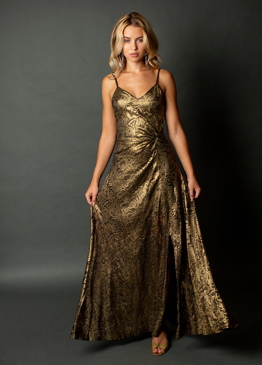 Evangeline Gold Lace Dress - Elegant Formal Gown for Weddings, Parties & Special Occasions
