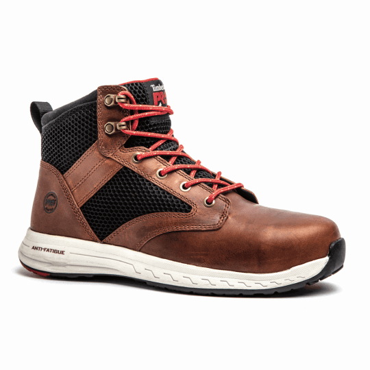 Closeout Drivetrain Comp Toe Mid Boots for Men - Brown Leather Work Boots - Safety Toe, Slip Resistant for Construction & Outdoor Work