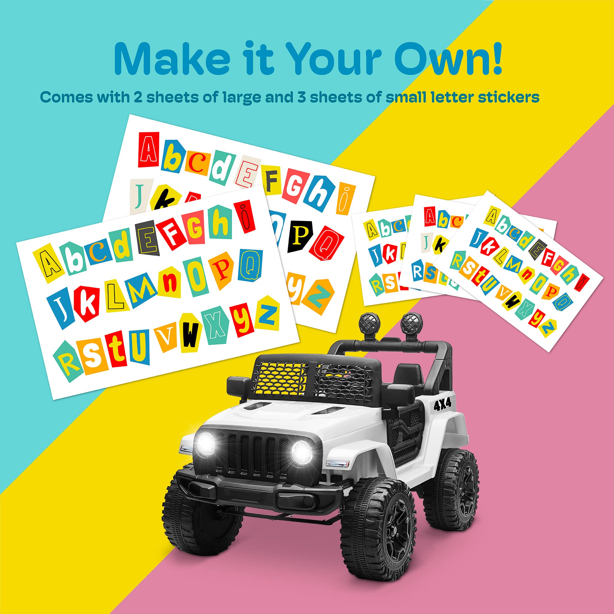 Kidzone 12V Battery Powered Ride On Truck - Electric Kids Car Toy with DIY License Plate, Parent Remote Control, MP3 Player, LED Lights & 2 Speed Modes - Perfect for Indoor & Outdoor Play (White)