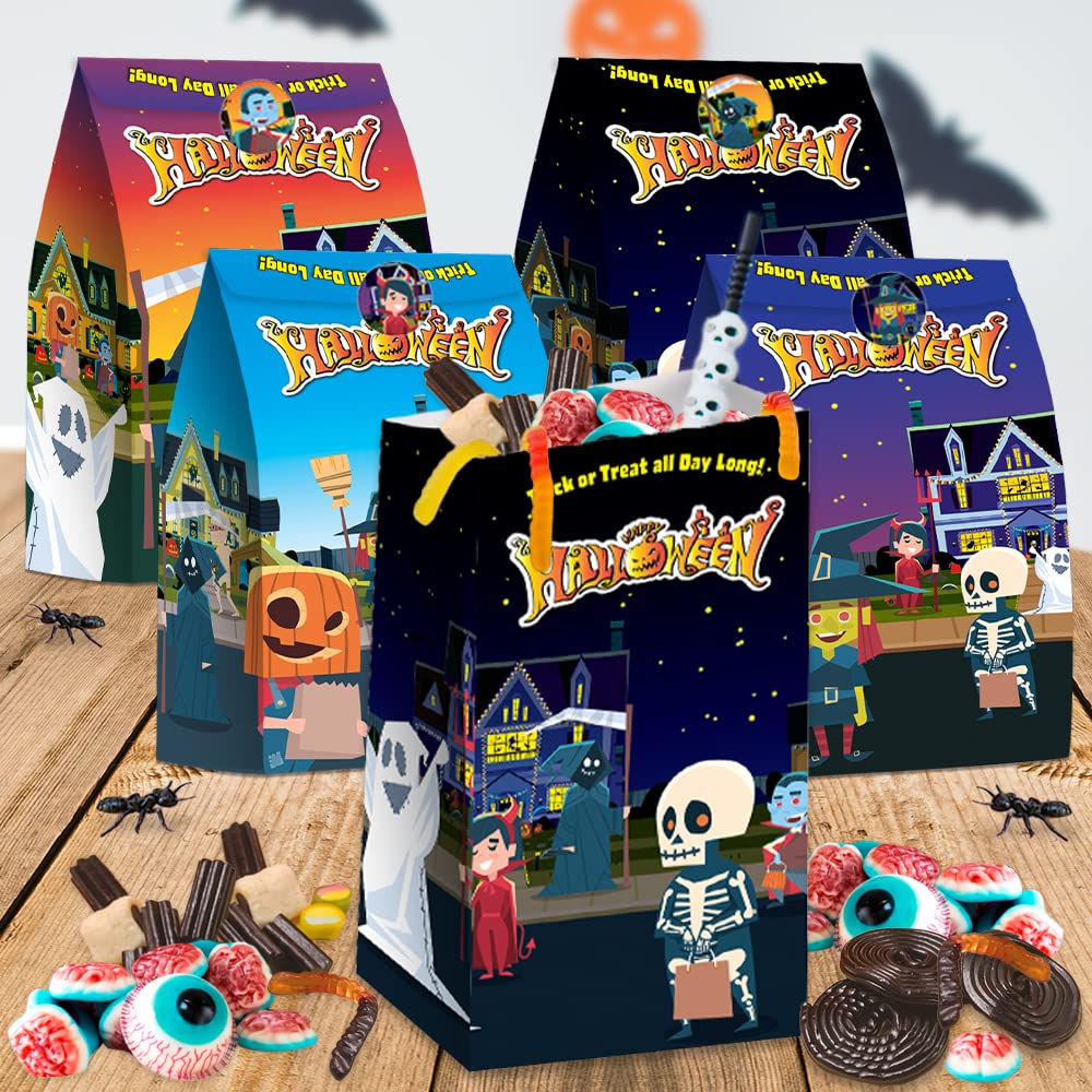 ArtCreativity Halloween Treat Bags - 24 Pack 10 Inch Paper Candy Bags with 24 Sealing Stickers | Perfect for Halloween Party Favors, Trick or Treat, Classroom Treats & Gift Giving
