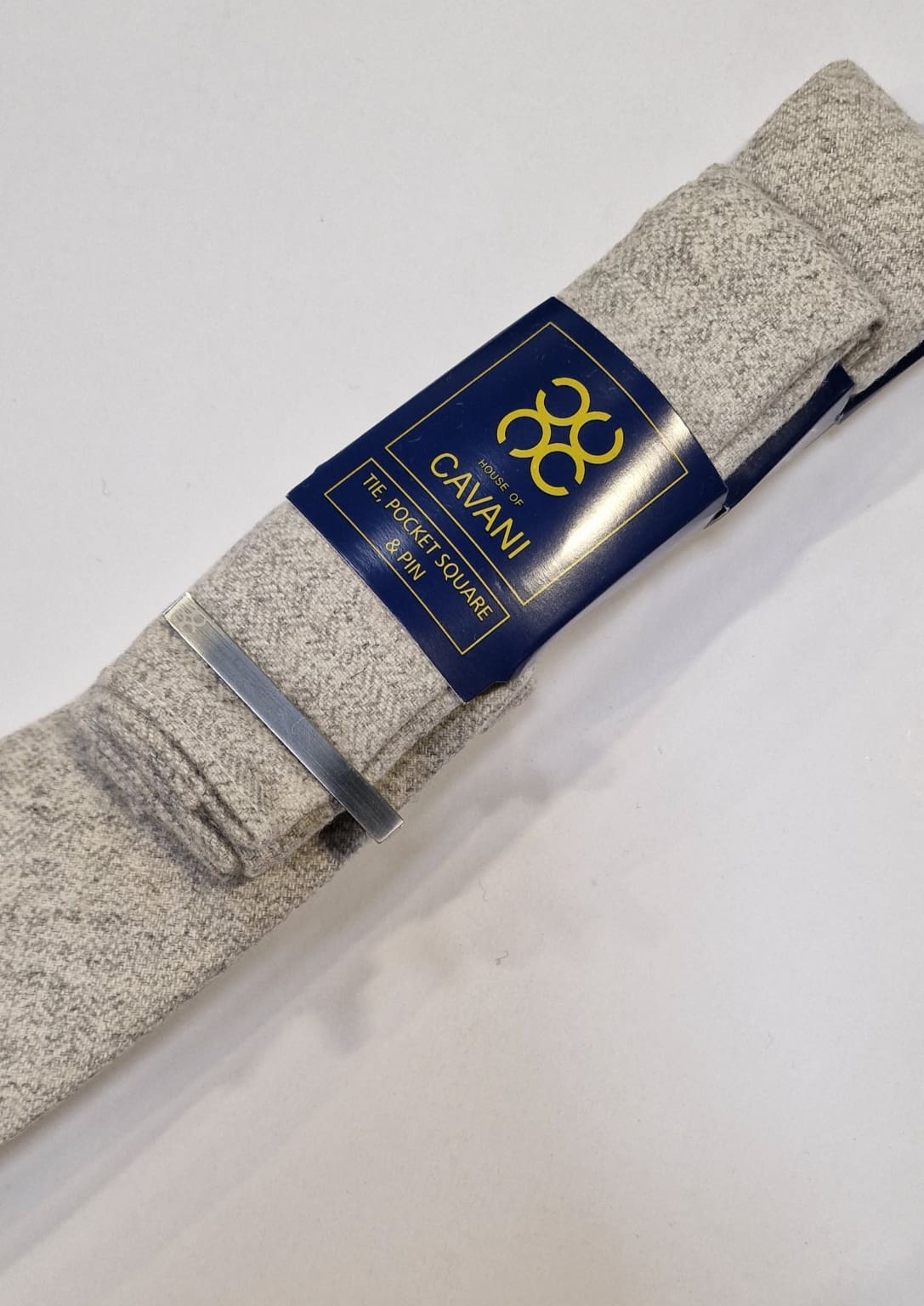 Cavani Kyra Grey Tie Set for Men - Premium Silk Necktie & Pocket Square - Perfect for Weddings, Business & Formal Events
