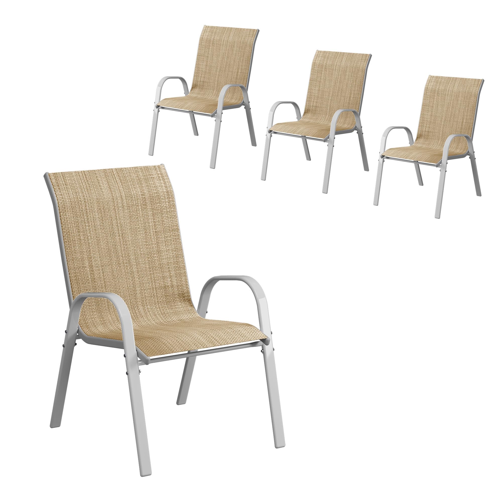 Amopatio 4-Piece Stackable Patio Chairs Set - Weather-Resistant Outdoor Dining Chairs for Garden, Backyard & Deck - Silver Beige All-Weather Furniture for Entertaining & Relaxation