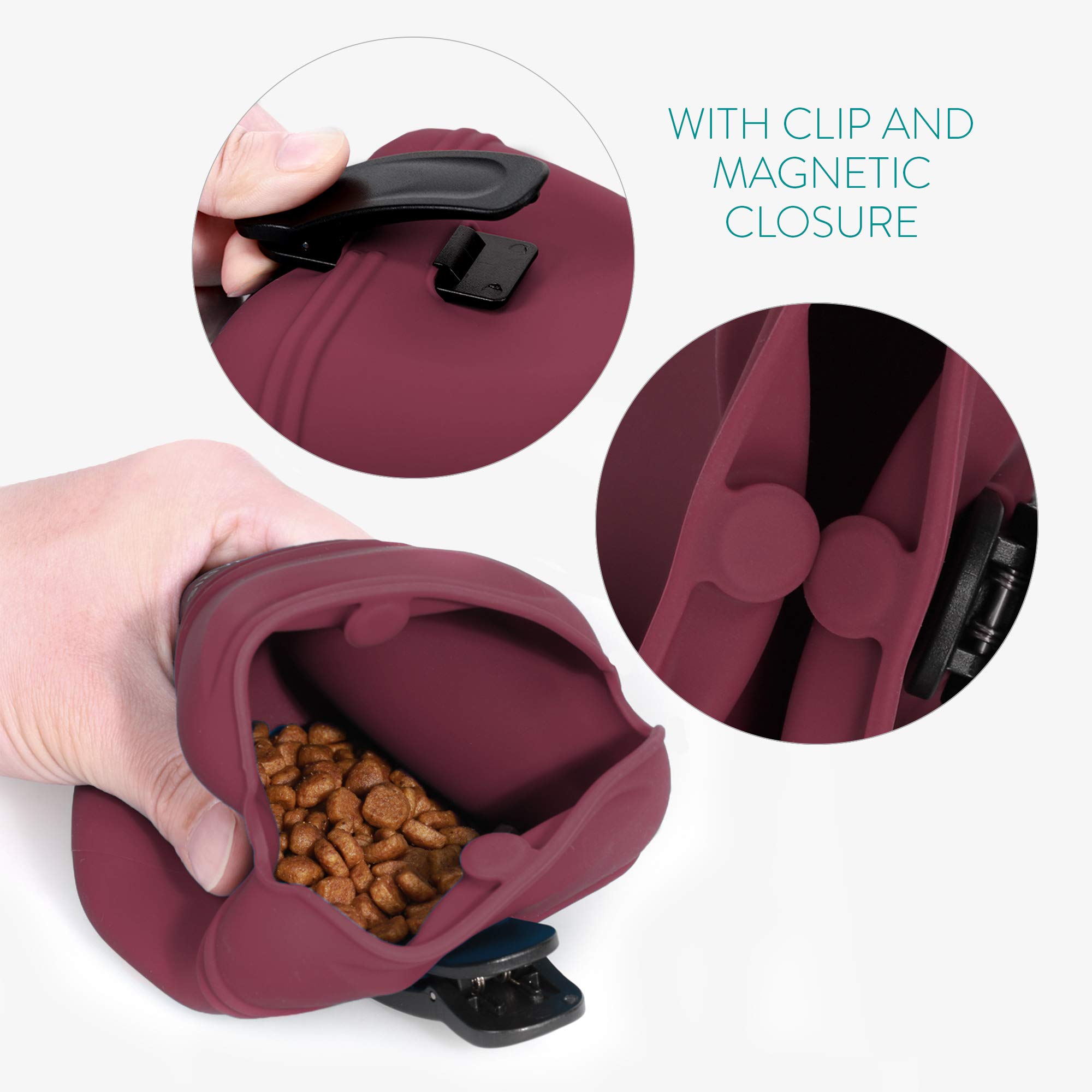 Navaris Silicone Dog Treat Pouch - 2 Pack Leak-Proof Training Treat Bag with Belt Clip for Dog Walking, Hiking & Outdoor Adventures - Perfect for Puppy Training & Pet Rewards