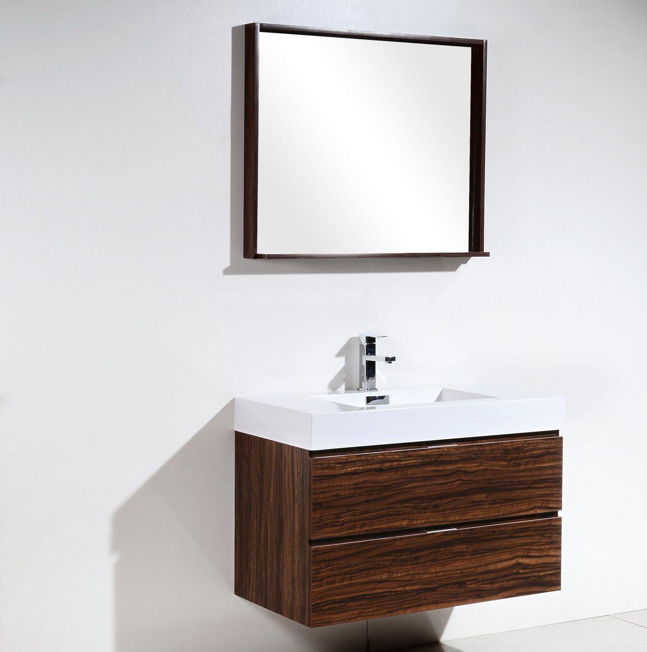 36 Inch Modern Walnut Bathroom Vanity with Wall Mount - Perfect for Small Bathrooms & Contemporary Home Decor