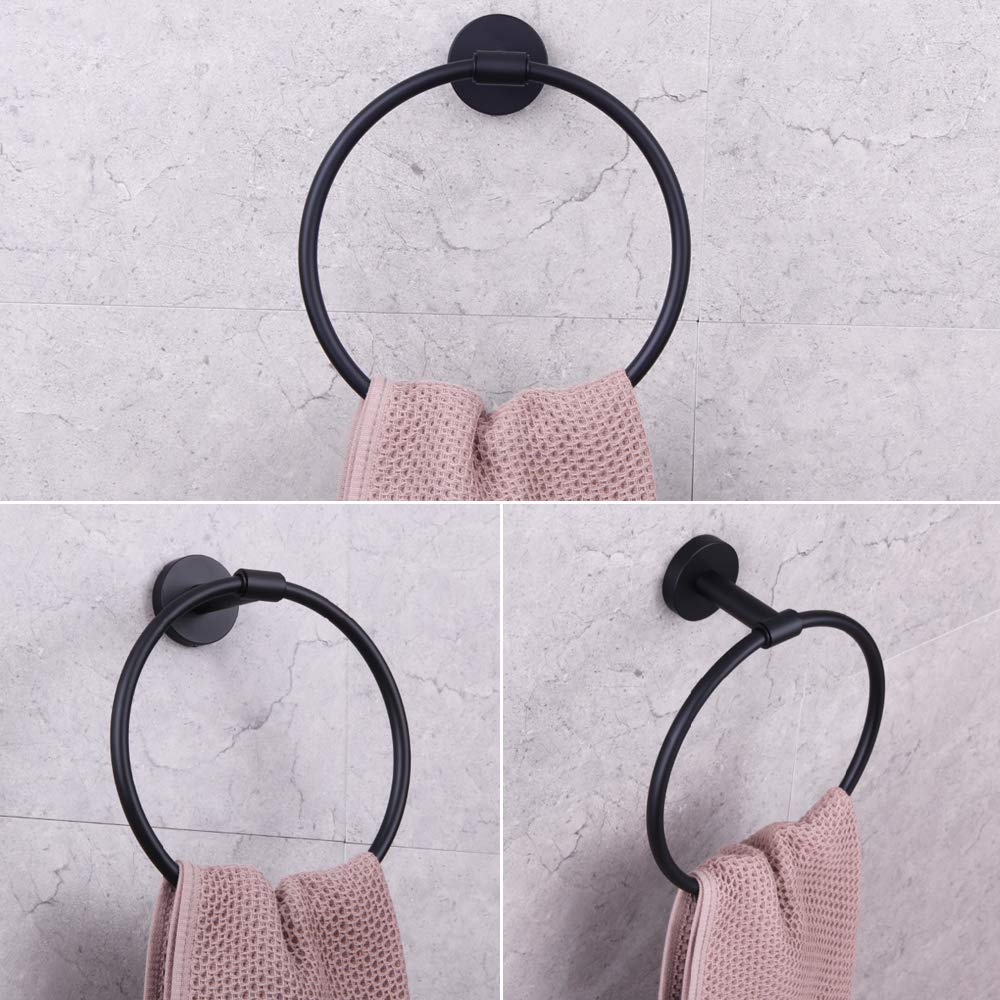 GERZWY 2-Piece Black Bathroom Hardware Set - Stainless Steel Towel Ring & Toilet Paper Holder, Wall Mounted Matte Black (AG1404B-BK) | Durable 304 SUS for Modern Bathrooms, Powder Rooms & Guest Bath Decor