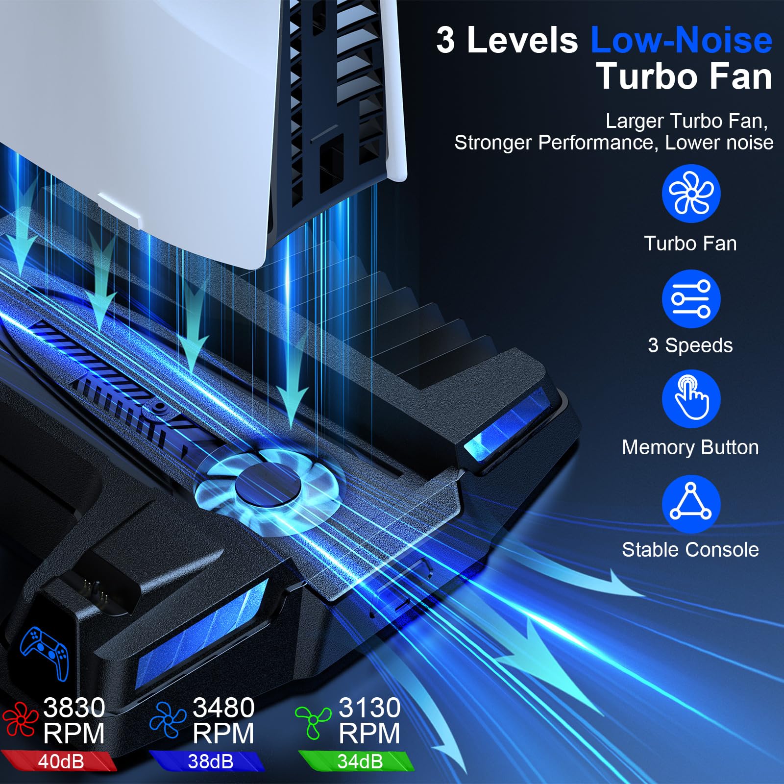 PS5 Cooling Stand with Dual Controller Charger - Cooling Fan Station for PS5 & PS5 Slim (Disc/Digital Edition) - Prevent Overheating for PS5 Console & Games | Perfect for Gaming Marathons & Long Play Sessions