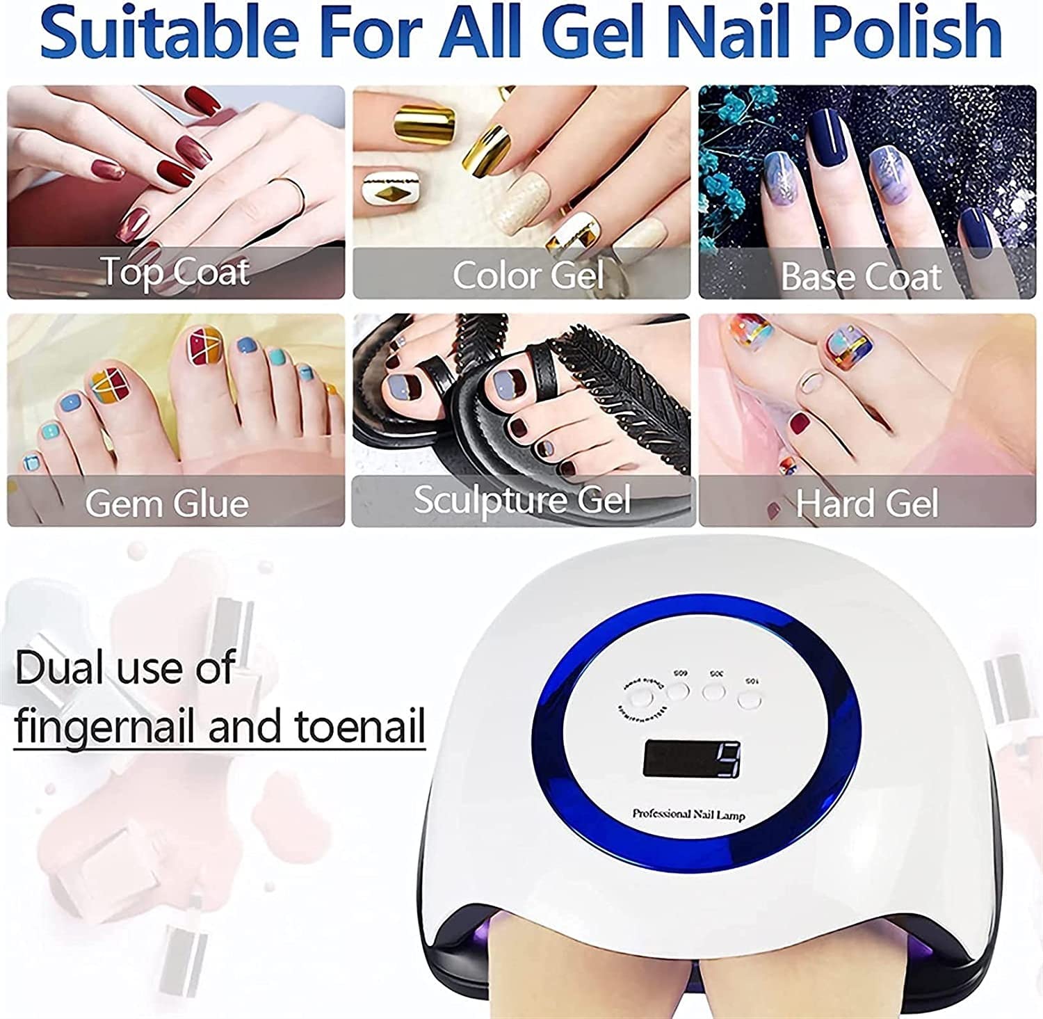 168W UV LED Nail Lamp for Gel Polish - Professional Nail Dryer with 4 Timer Settings, Curing Light for Gel Nails & Toes | Perfect for Home Manicures, Salon Nail Art & DIY Gel Polish Application