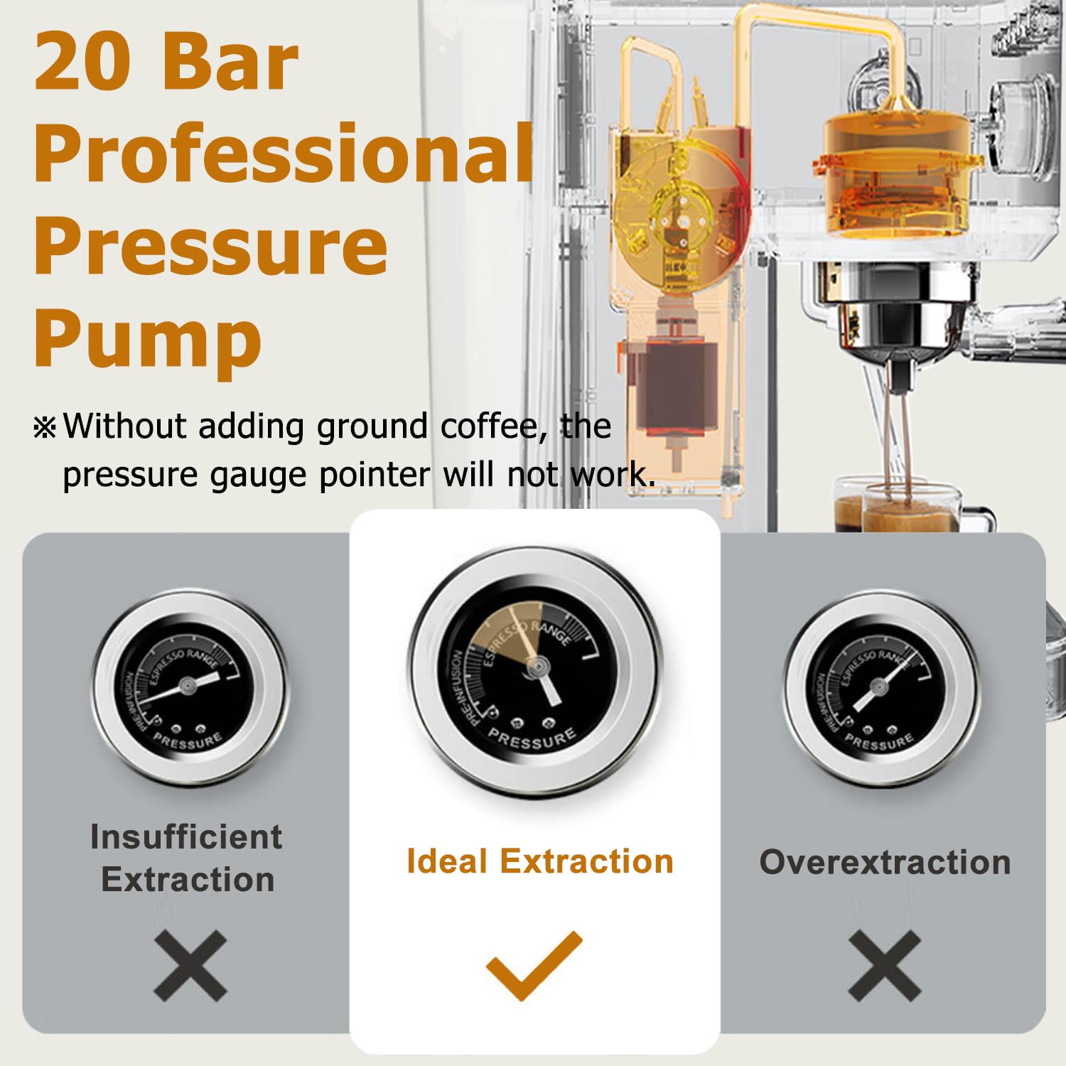 20 Bar Professional Espresso Machine with Milk Frother - Stainless Steel Iced Coffee Maker for Home & Office - Compact Coffee Machine Perfect for Lattes & Cappuccinos - Ideal Gift for Dad, Mom & Coffee Lovers (Ivory Beige) - Great for Morning Brews, Afternoon Pick-Me-Ups & Entertaining Guests