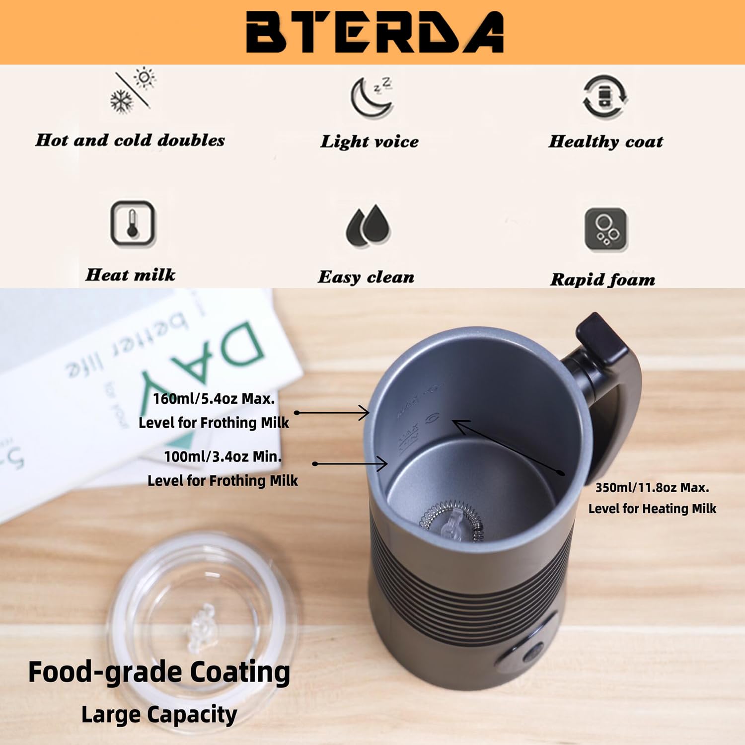 Electric Milk Frother & Warmer - 11.9oz/350ml Stainless Steel Milk Steamer with LED Touch Screen for Coffee, Latte, Cappuccino & Hot Chocolate | DIY Foam Maker for Home & Cafe Use | Perfect for Morning Coffee, Afternoon Tea & Entertaining Guests