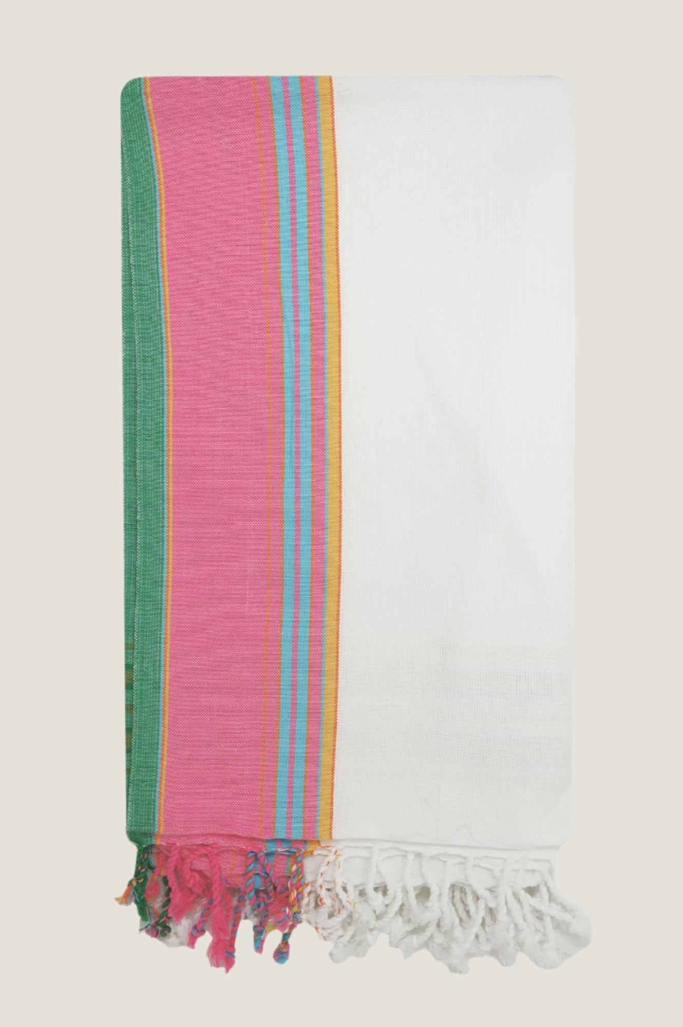 Classic Kikoy Cotton Beach Wrap - White & Pink Striped Design for Women | Perfect for Beach, Pool, Travel & Yoga Cover-Up