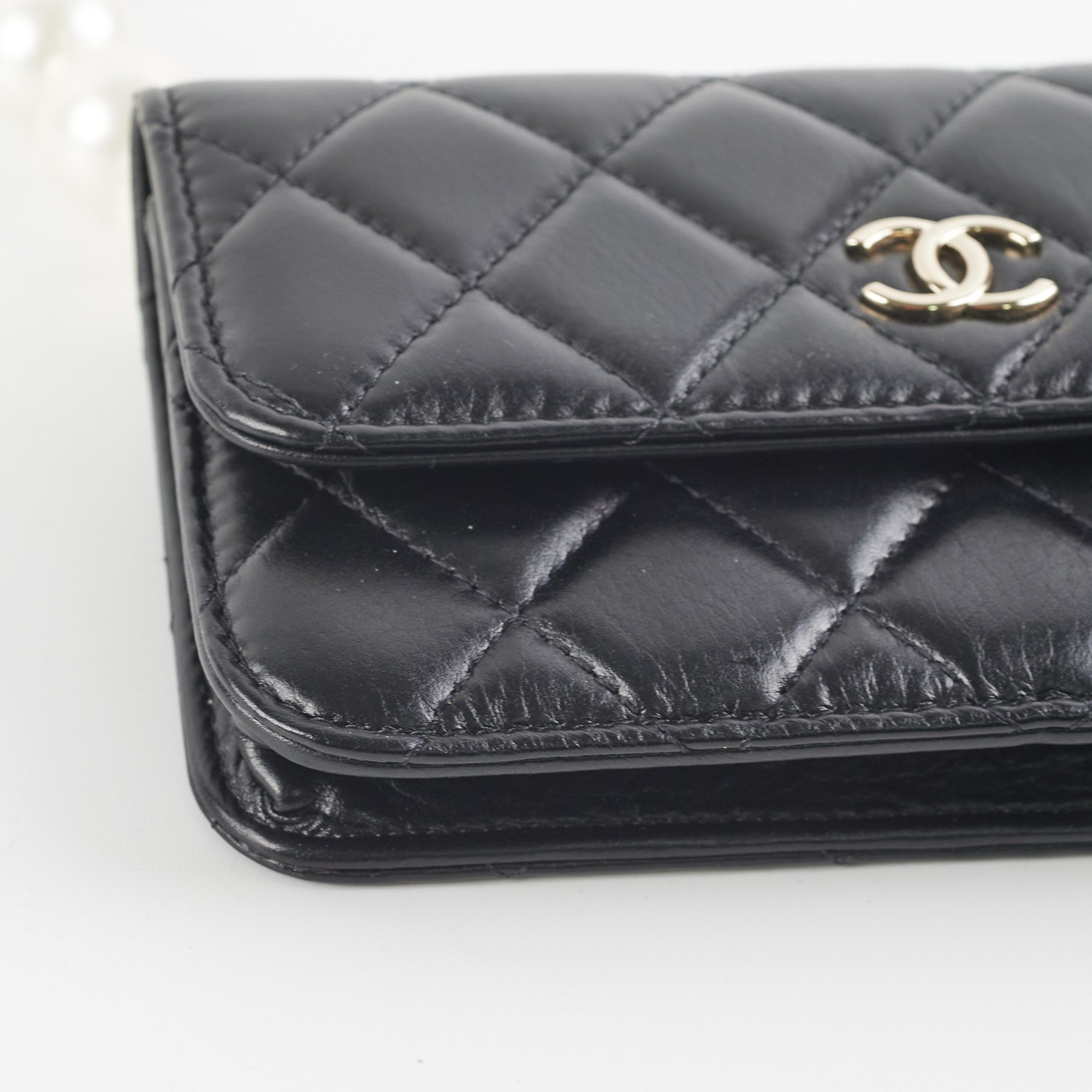 Chanel Black Pearl Card Holder & Shoulder Bag - Luxury Women's Wallet with Pearl Accents for Everyday Use & Special Occasions
