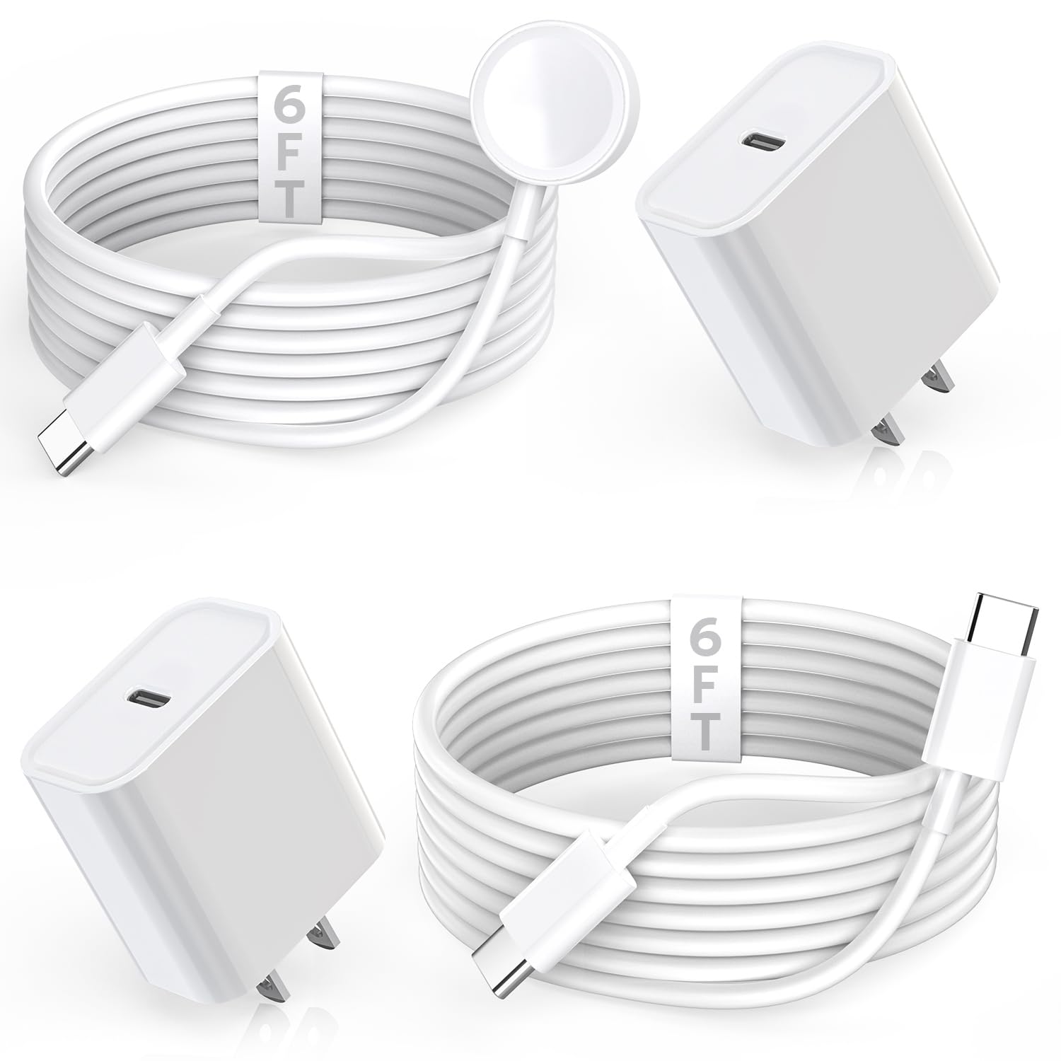 20W PD Fast Charger for iPhone 16/15 Series & Apple Watch - 2 Pack Super Fast Charging Block with 6FT USB-C Cable & Magnetic Charger - Compatible with iPhone 16 Pro/15 Pro Max/15 Plus & Apple Watch Series 9/8/7/6/5/4/SE - Perfect for Home, Office & Travel Charging