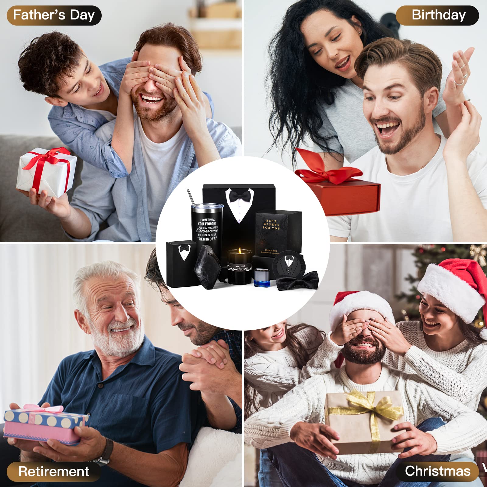 Best Gifts for Men - Premium Gift Box Basket for Dad, Husband, Brother - Perfect for Father's Day, Retirement, Birthday & Thinking of You - Includes Tumbler & Candles - Ideal for Home, Office & Special Occasions