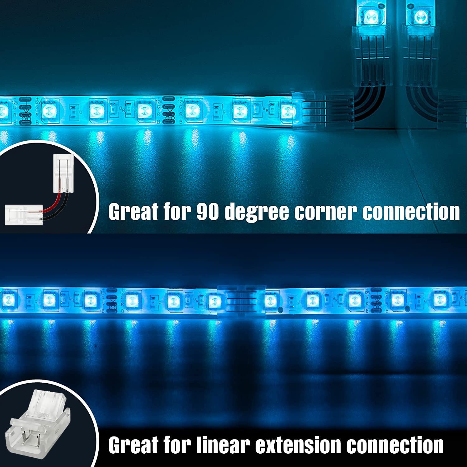 Waterproof 2-Pin 8mm LED Strip Connectors - 12PCS for SMD 5050/5630 Monochrome LED Light Strips - Indoor/Outdoor Use for Home, Kitchen, Cabinet, and DIY Lighting Projects