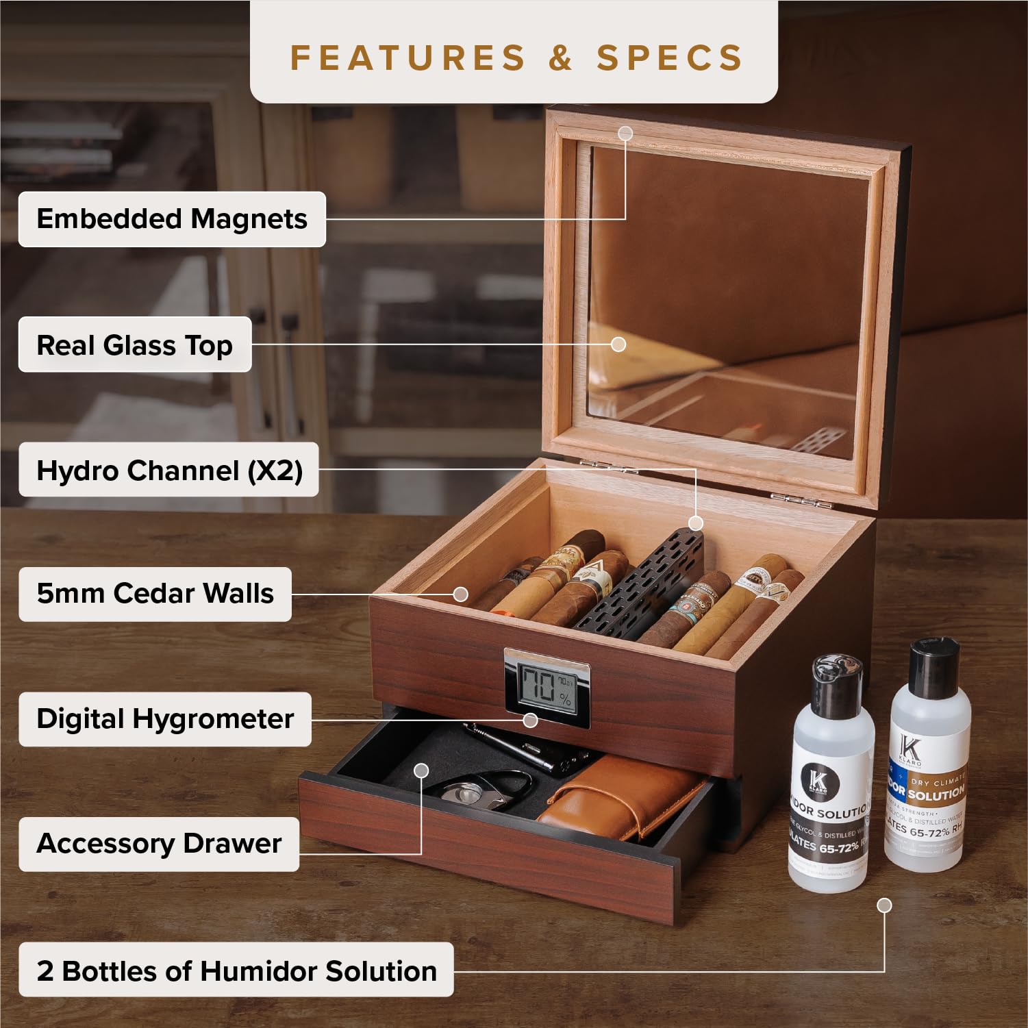 Premium Renzo Glass Top Humidor Set with Cigar Lighter & Cutter - Luxury Travel Case Bundle for Cigar Aficionados | Perfect for Home, Office & Gifting