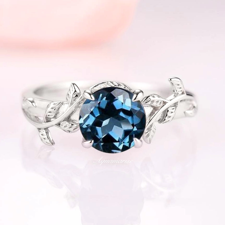 Natural London Blue Topaz Leaf Ring in Sterling Silver - Elegant Jewelry for Women, Perfect for Weddings, Anniversaries & Special Occasions