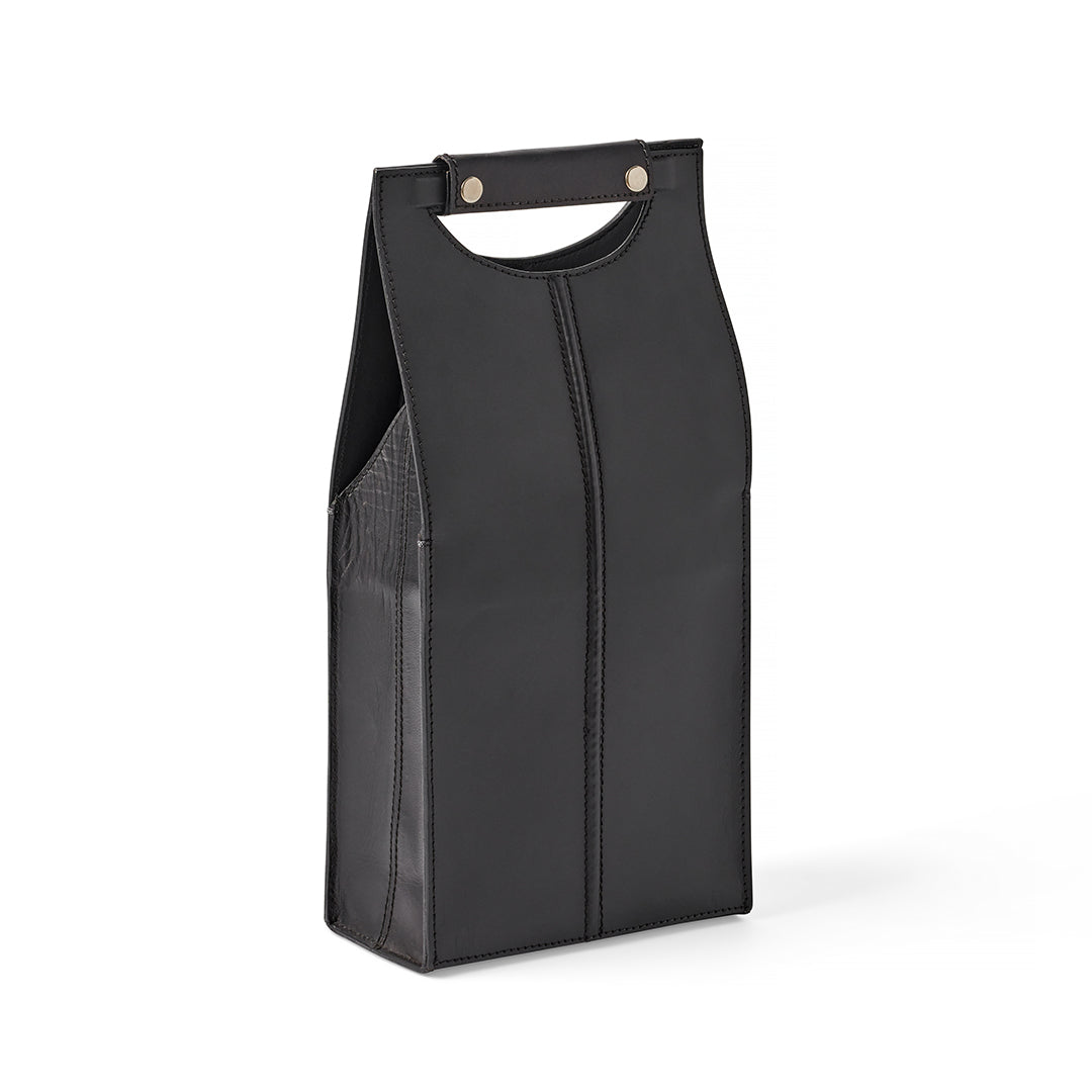 Premium Genuine Leather Wine Bottle Carrier - Double Black for Gifts, Picnics & Outdoor Dining | Elegant Wine Tote for 2 Bottles