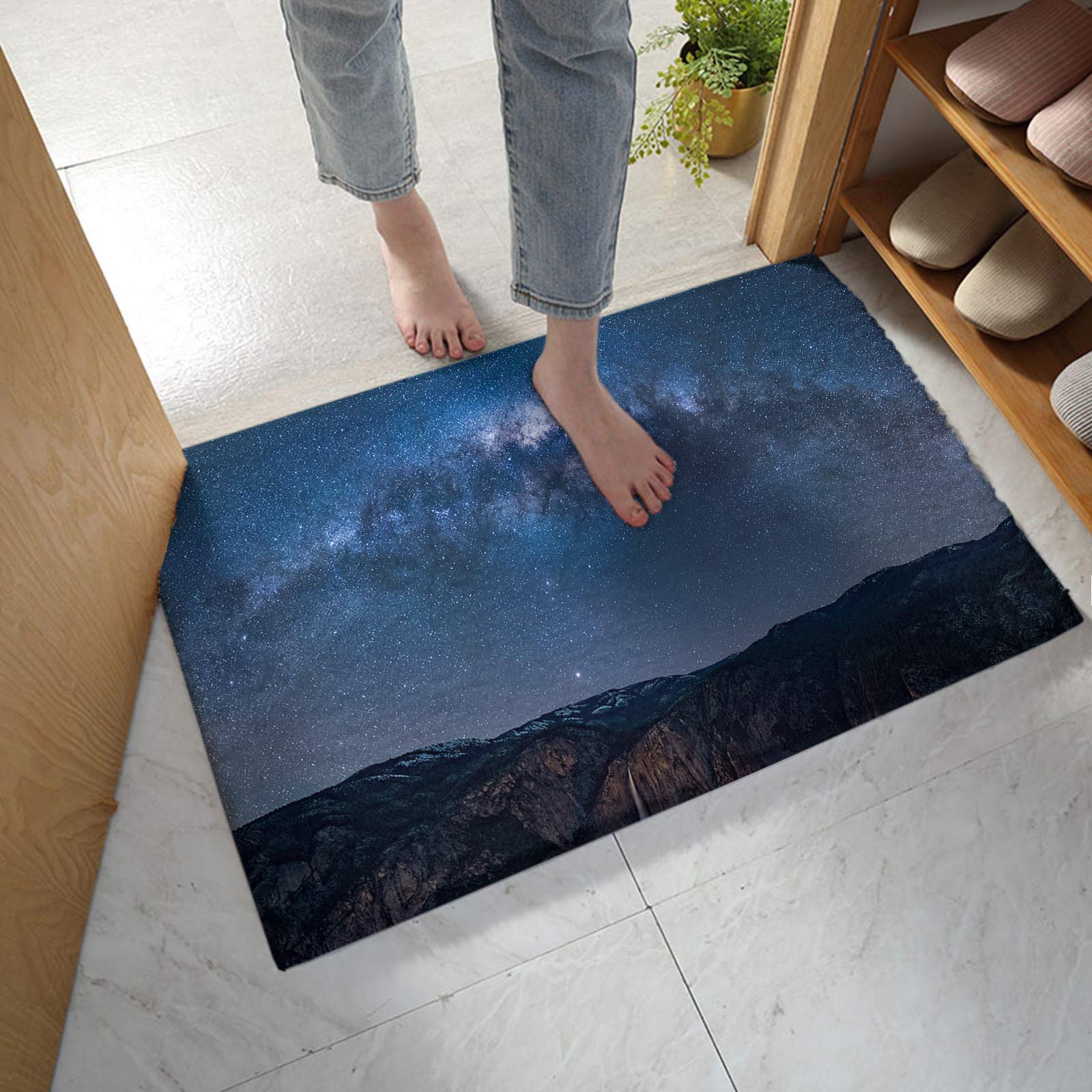 Ultra Soft Plush Non-Slip Bathroom Rug - Shaggy Absorbent Bath Mat with Mysterious Starry Sky Milky Way Design, 20x31.5 Inch - Perfect for Tub, Shower, Kids Room & Cozy Bedroom Decor