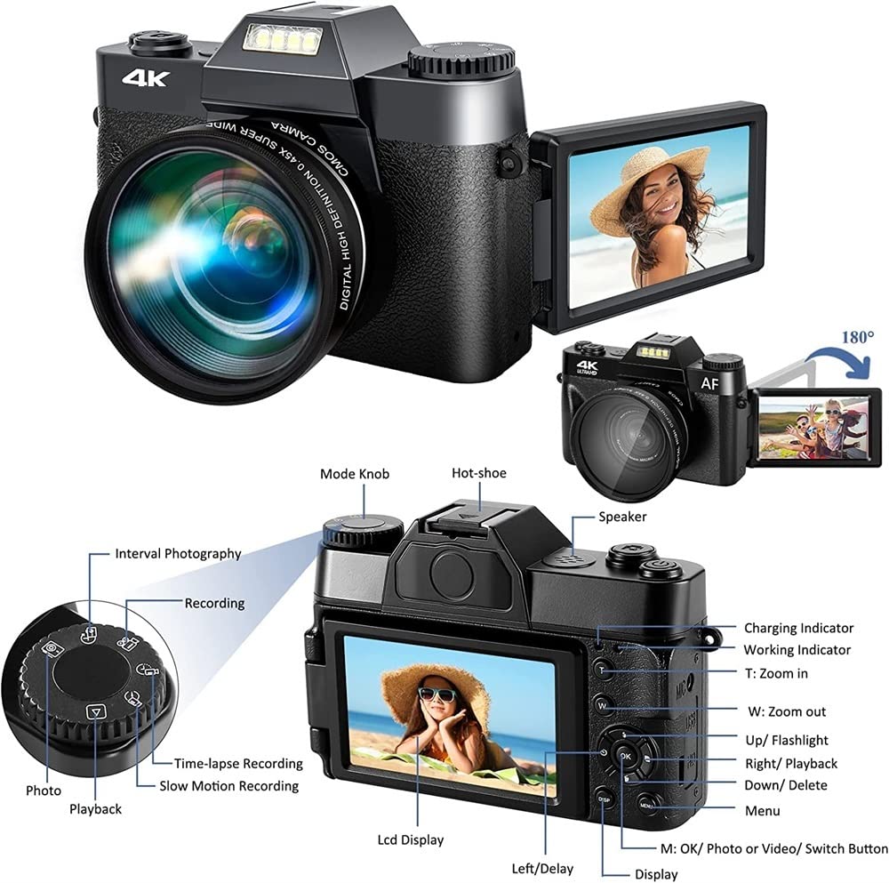AUBEST 4K Video Camera Camcorder with 48MP Digital Photography, 3