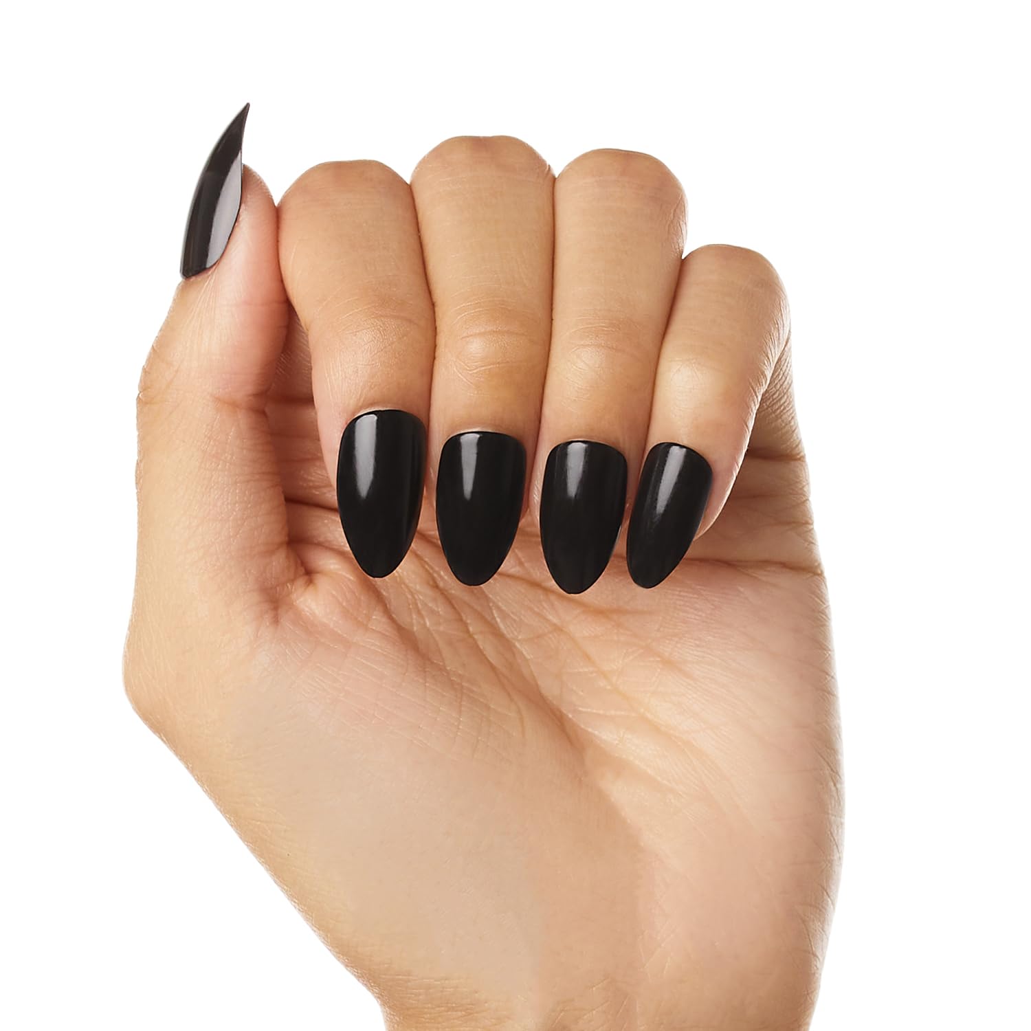 Glamnetic Press On Nails - Boba Opaque Black Fake Nails with Brush On Glue & Remover | Short Almond Shaped Reusable Artificial Nails | 12 Sizes (24 Pieces) for Women | Perfect for Parties, Weddings & Everyday Wear
