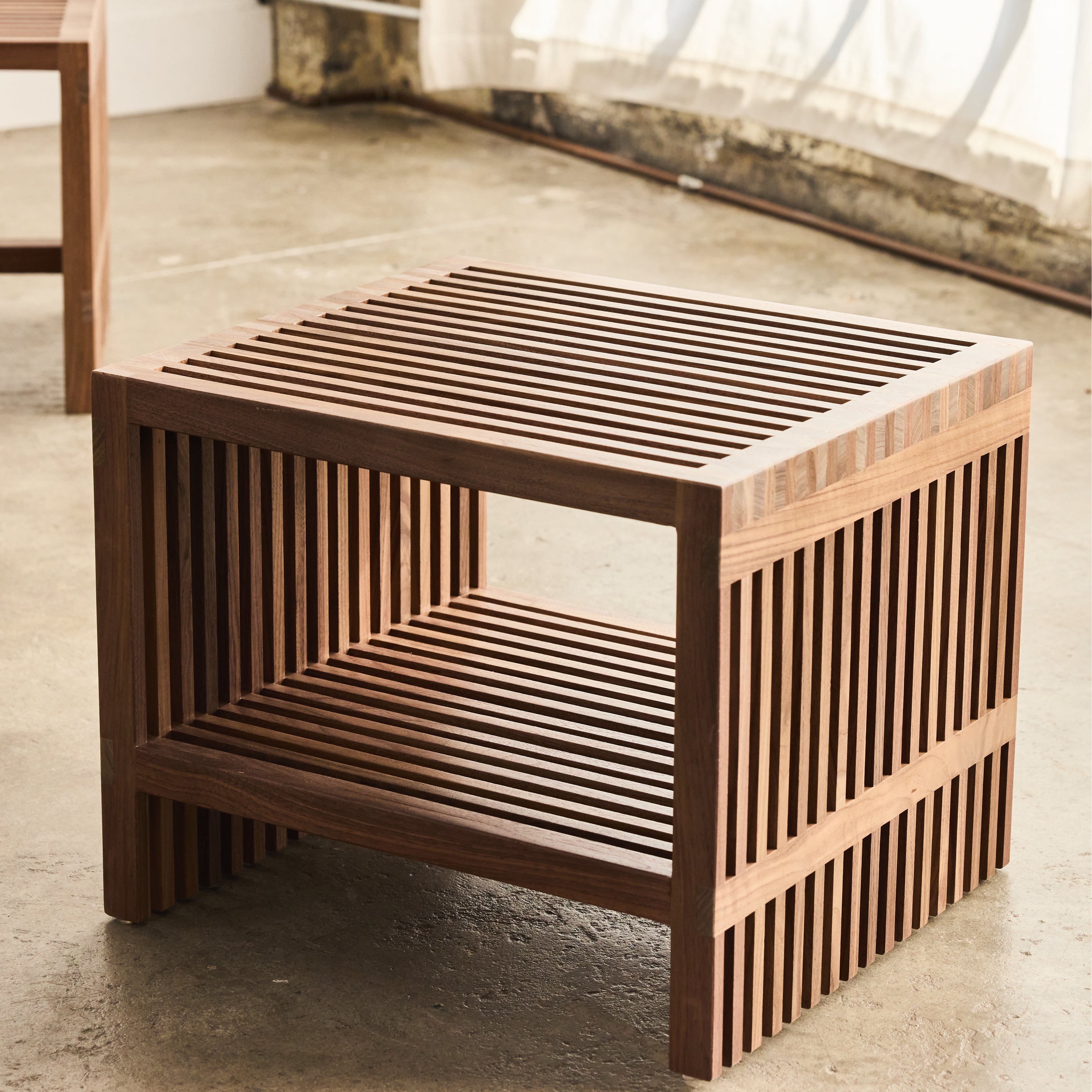 Eco-Friendly Zero Waste Slatted Side Table - Sustainable Wooden Nightstand for Bedroom, Living Room & Patio - Perfect for Small Spaces & Minimalist Decor