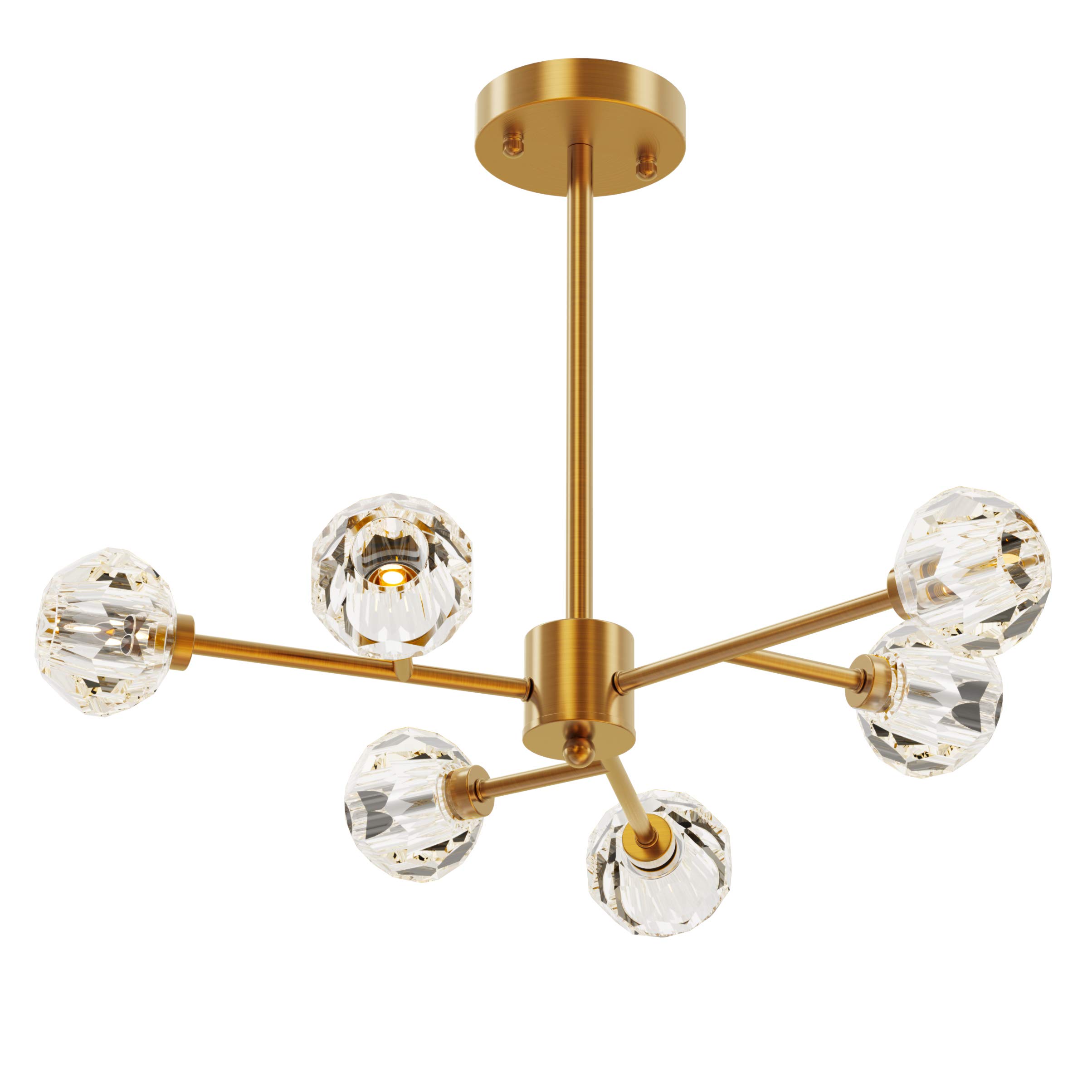 Vintage Brass Sputnik Crystal Ball Ceiling Light - 6-Light 240W Flush Mount Chandelier with Polished Gold Finish, 22