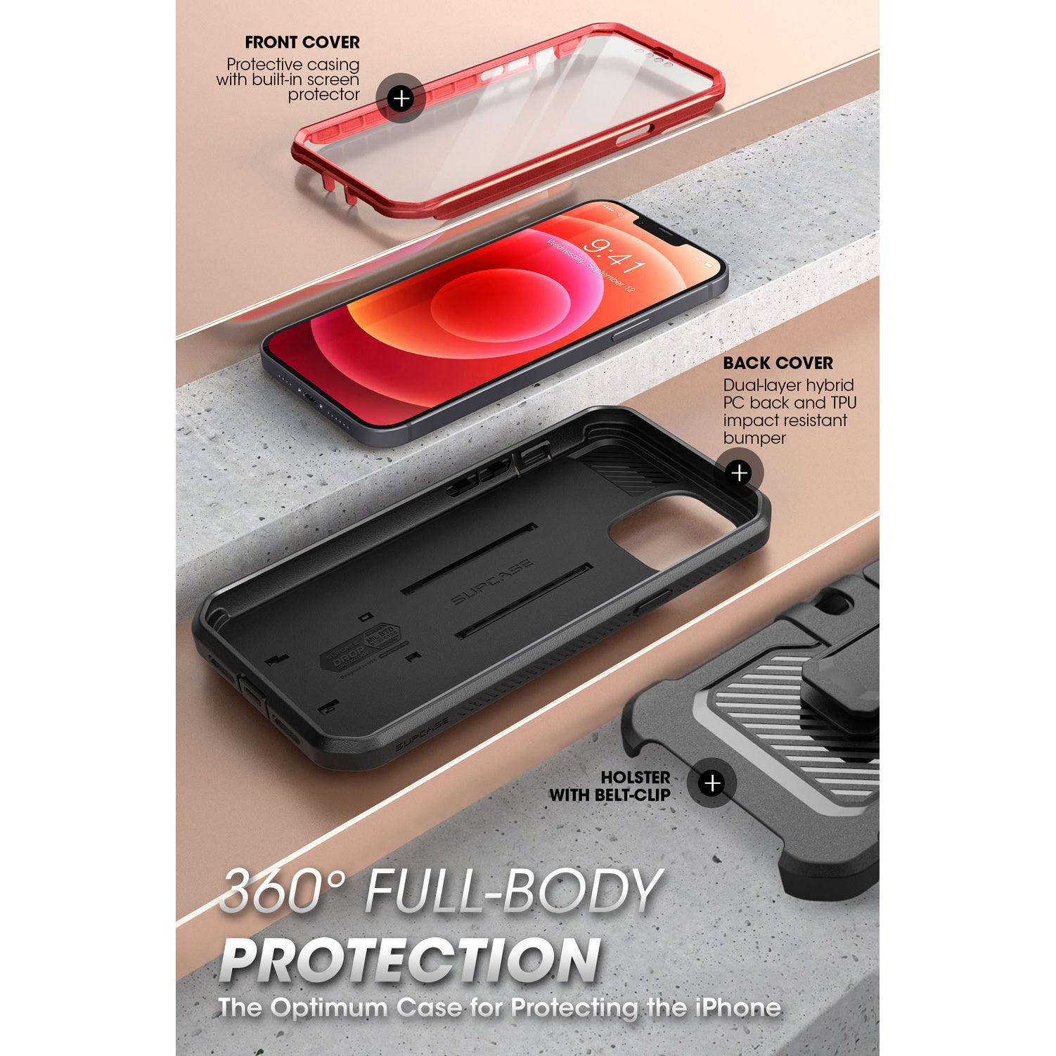 iPhone 13 6.1 Inch Unicorn Beetle Pro Rugged Case - Shockproof, Drop Protection, Military Grade (Metallic Red) - Perfect for Outdoor, Work & Extreme Sports