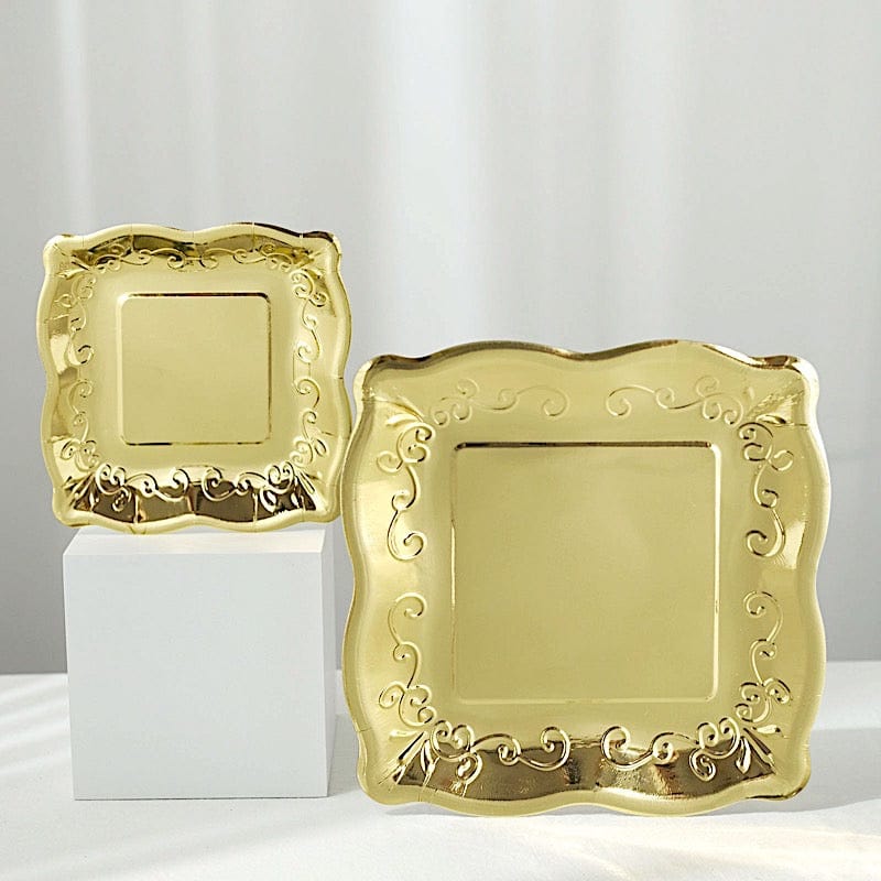 25 Pack Square Disposable Dessert Plates with Elegant Scroll Design - Perfect for Parties, Weddings, and Dinner Events