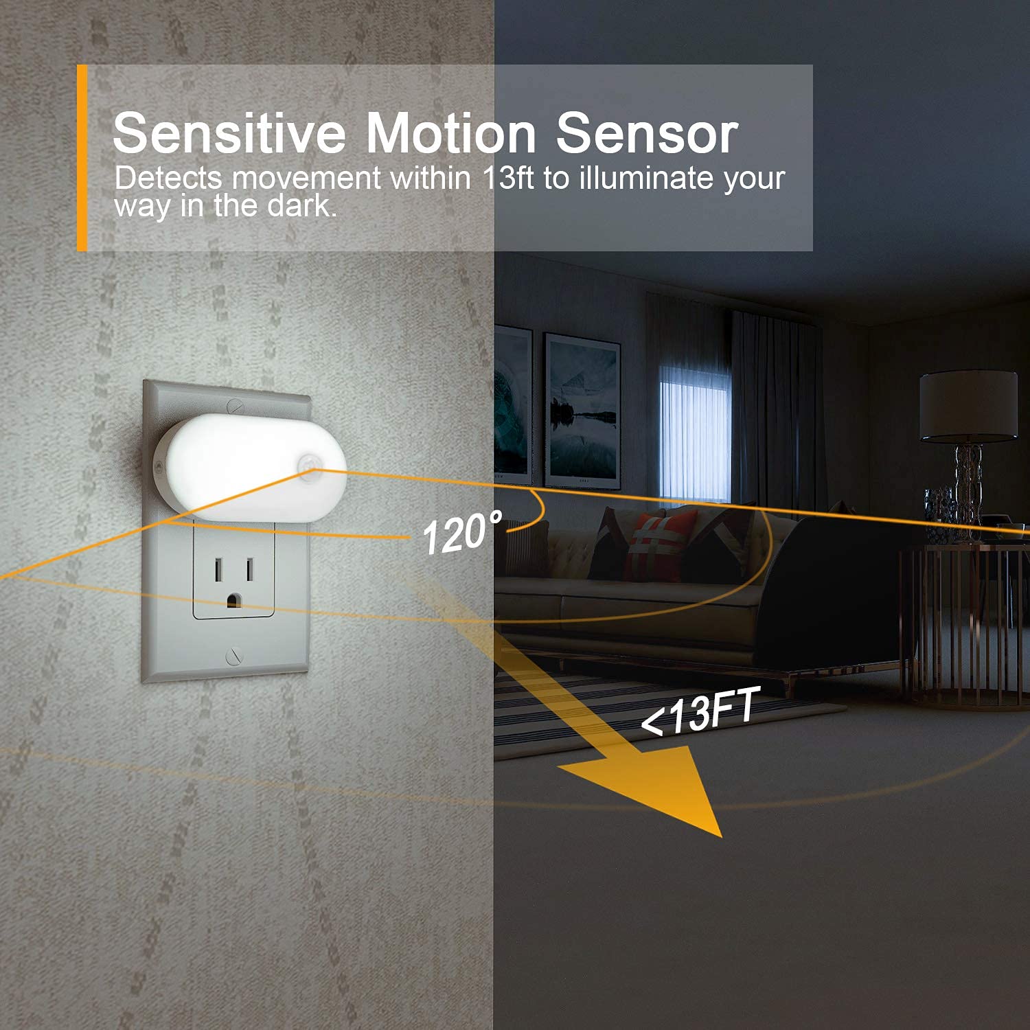 Lyridz Motion Sensor Night Light Plug in - Super Bright LED Nightlight (1-120LM) with Adjustable Brightness, Smart Cold White Light for Bedroom, Kitchen, Stairs, Hallway - 2 Pack - Perfect for Safe Nighttime Navigation and Energy-Efficient Home Lighting