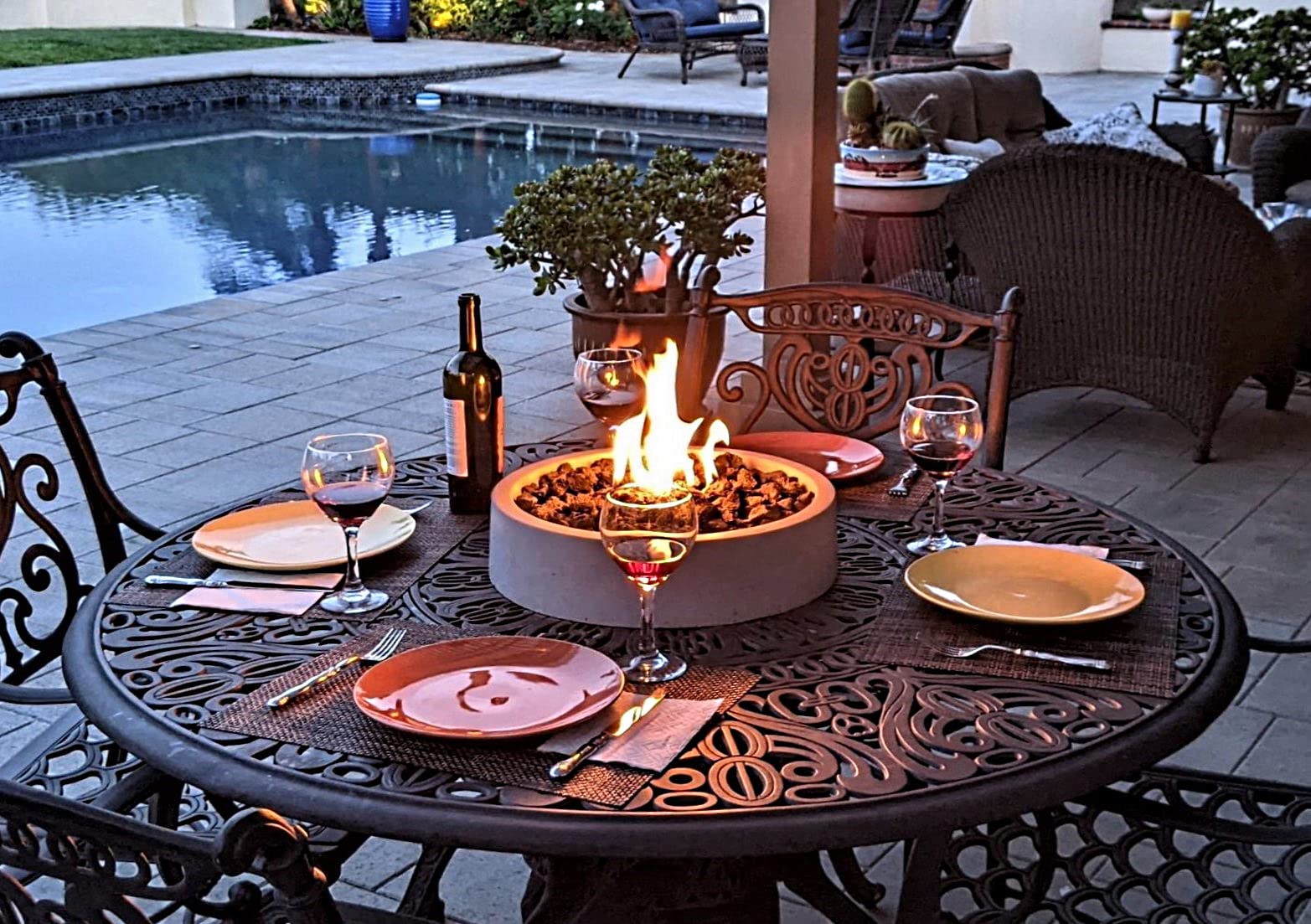 17-Inch Cast Stone Tabletop Fire Pit Bowl - Outdoor Propane Portable Fireplace for Patio, Deck & Backyard - Long-Burning, Safe & Handmade - Perfect Housewarming Gift (Gray) - Ideal for Cozy Gatherings, Outdoor Dining & Relaxing Evenings