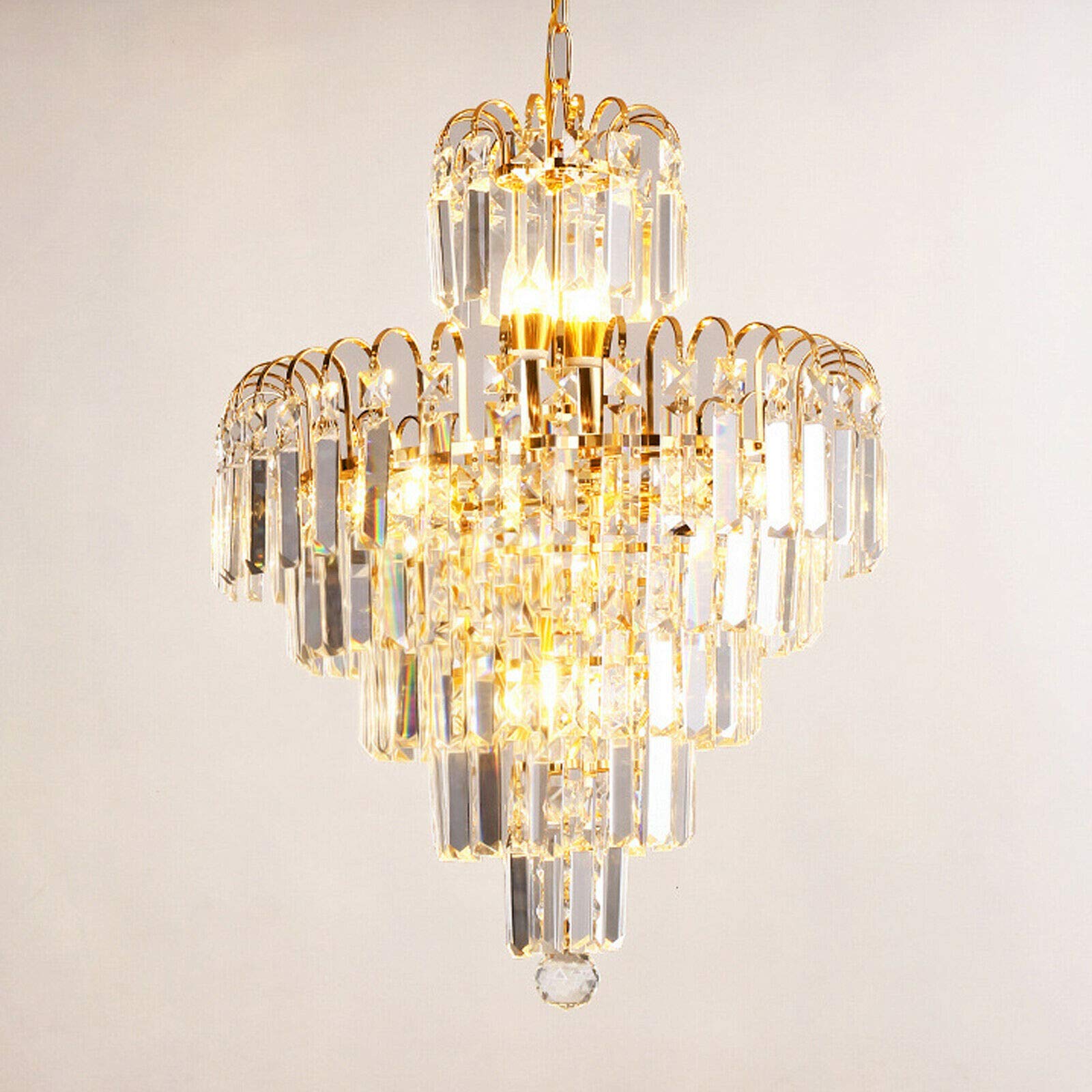 Luxury Crystal Chrome Chandelier - French Empire Style 4-Light K9 Raindrop Ceiling Pendant Light - Adjustable Contemporary Hanging Fixture for Dining Room, Living Room, Hotel Foyer - Gold Finish - Perfect for Elegant Home Decor & Commercial Spaces